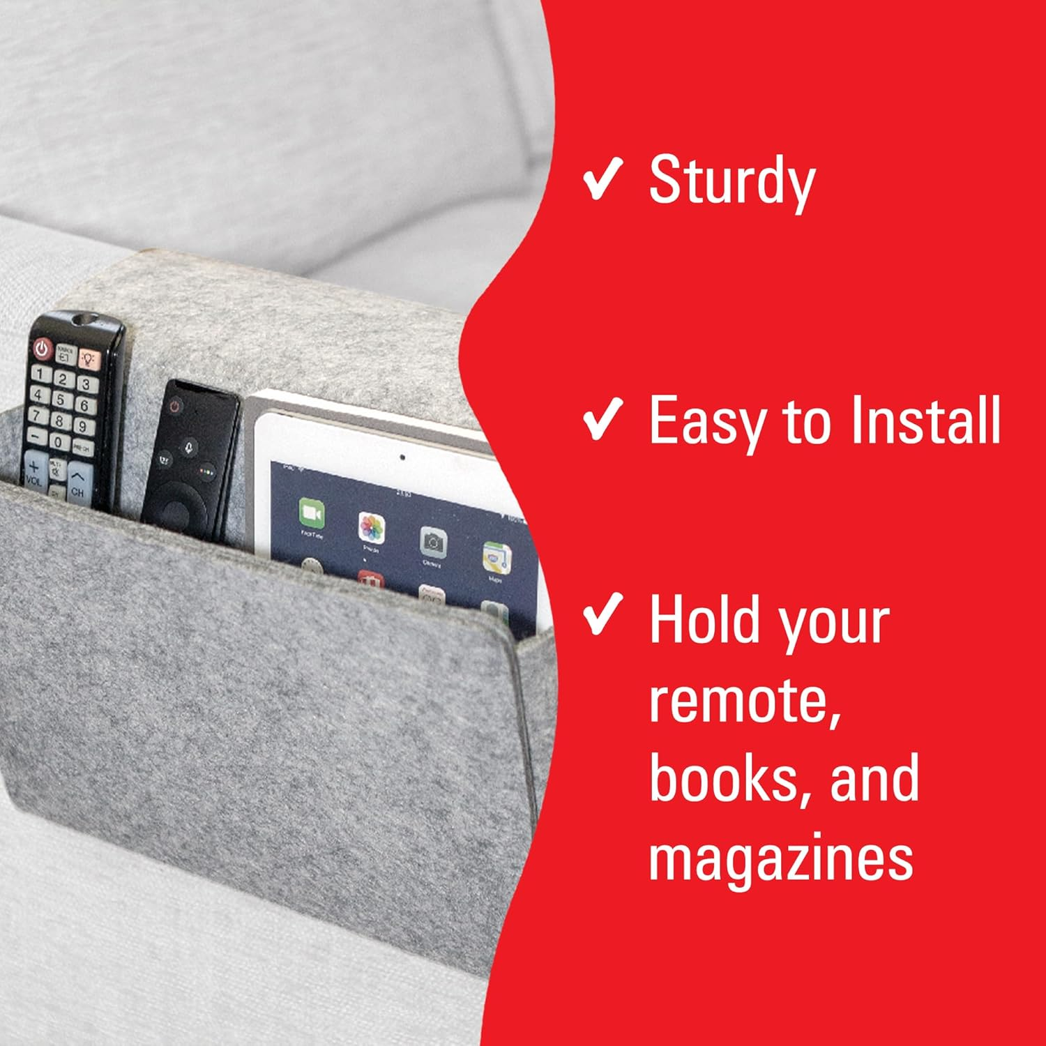 Kikkerland Couch Caddy | Remote & Ipad Holder | Storage Organiser & Hanging Storage for Sofa | Magazine & Tablet Holder image number 1