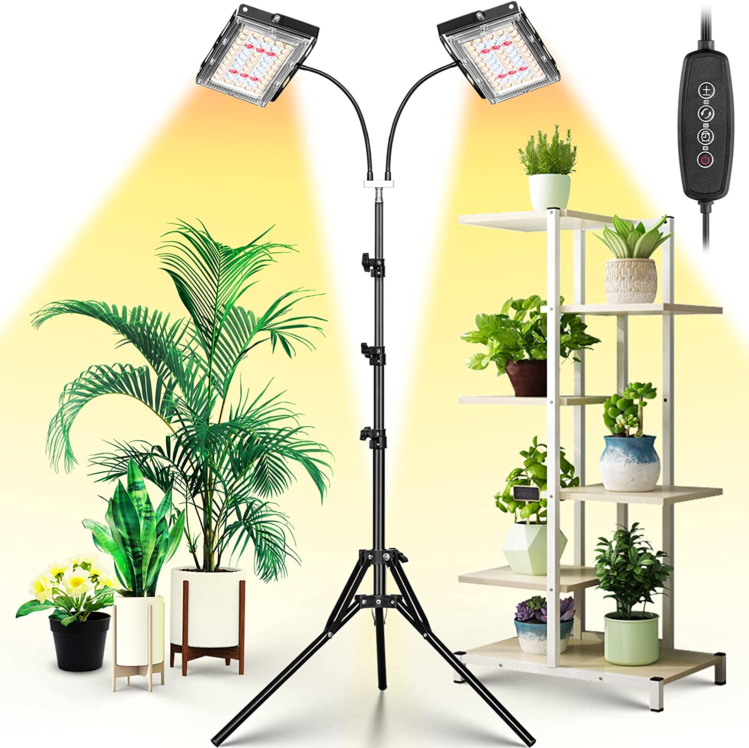 Grow Light with Stand, LBW Dual Heads Full Spectrum Grow Light, 200W LED Plant Lights for Indoor Plants, Auto On/Off Timer, 6 Dimmable Levels, 3 Switch Modes, Adjustable Tripod Stand 15-63 Inches image number 6