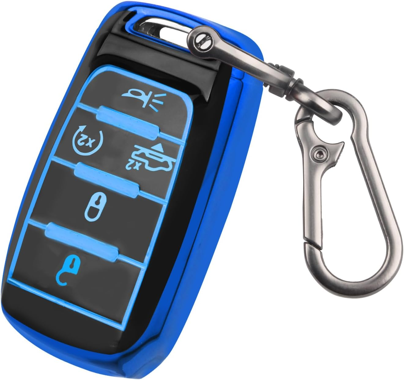 QBUC for Dodge Key Fob Cover, Fits for Dodge RAM 1500 2500 3500 4-5 Buttons 2019 2020 2021 2022 2023 TPU Key Fob Case with Keychain, Smart Remote Accessories Key Fob Protection (Silver-Black)