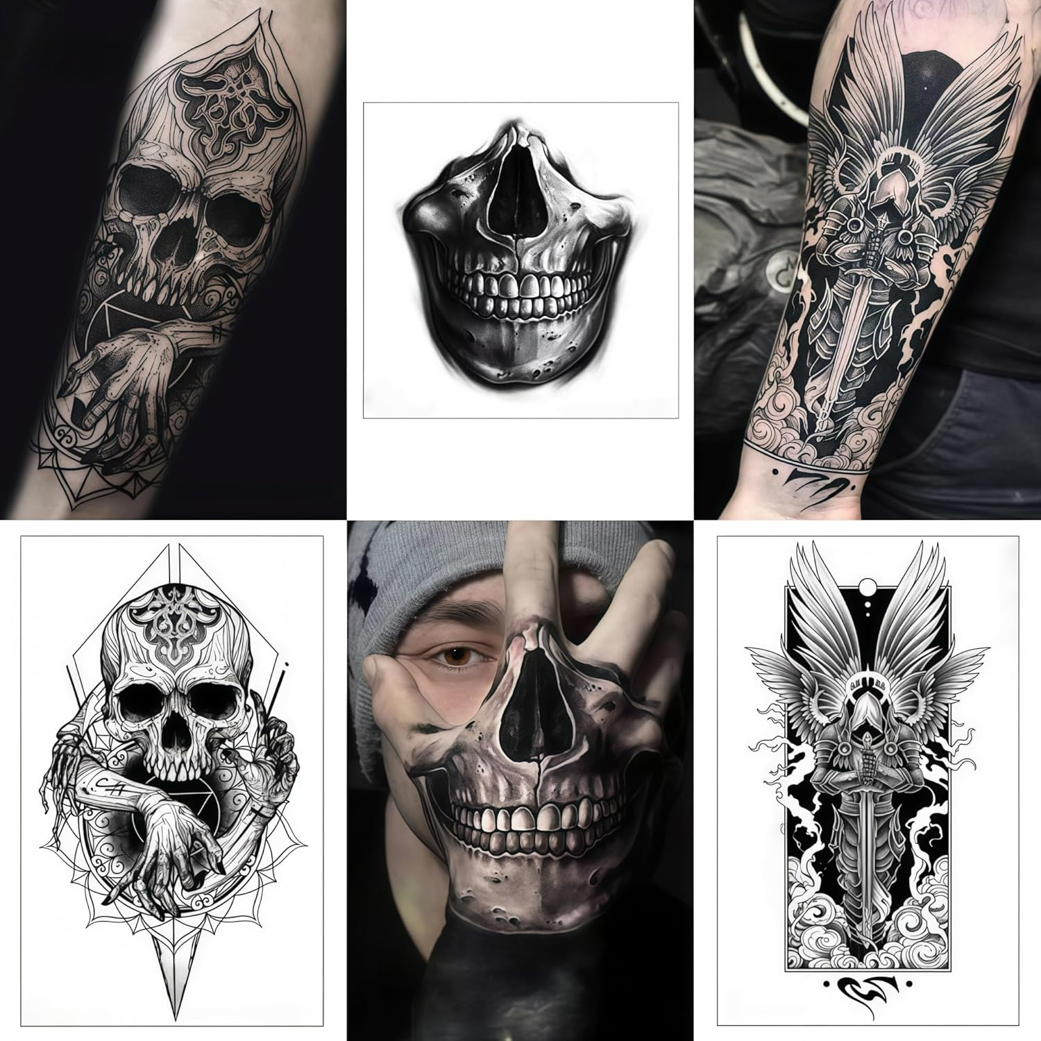 Longfng Halloween Nail & Tattoo Sticker Set &ndash; 4 Sheets 3D Nail Decals, 9 Sheets Skeleton Hand & Scary Temporary Tattoos for Kids & Adults Party Decorations image number 2