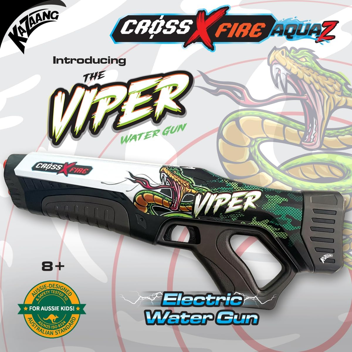 Kazaang Crossxfire Aquaz Viper - Electric Water Gun with 10M Range and Rechargable Battery - 6000 Water Bullets per Charge - 23S Quick Auto-Reload - Includes Goggles and Charger - Suitable for 8+ image number 2