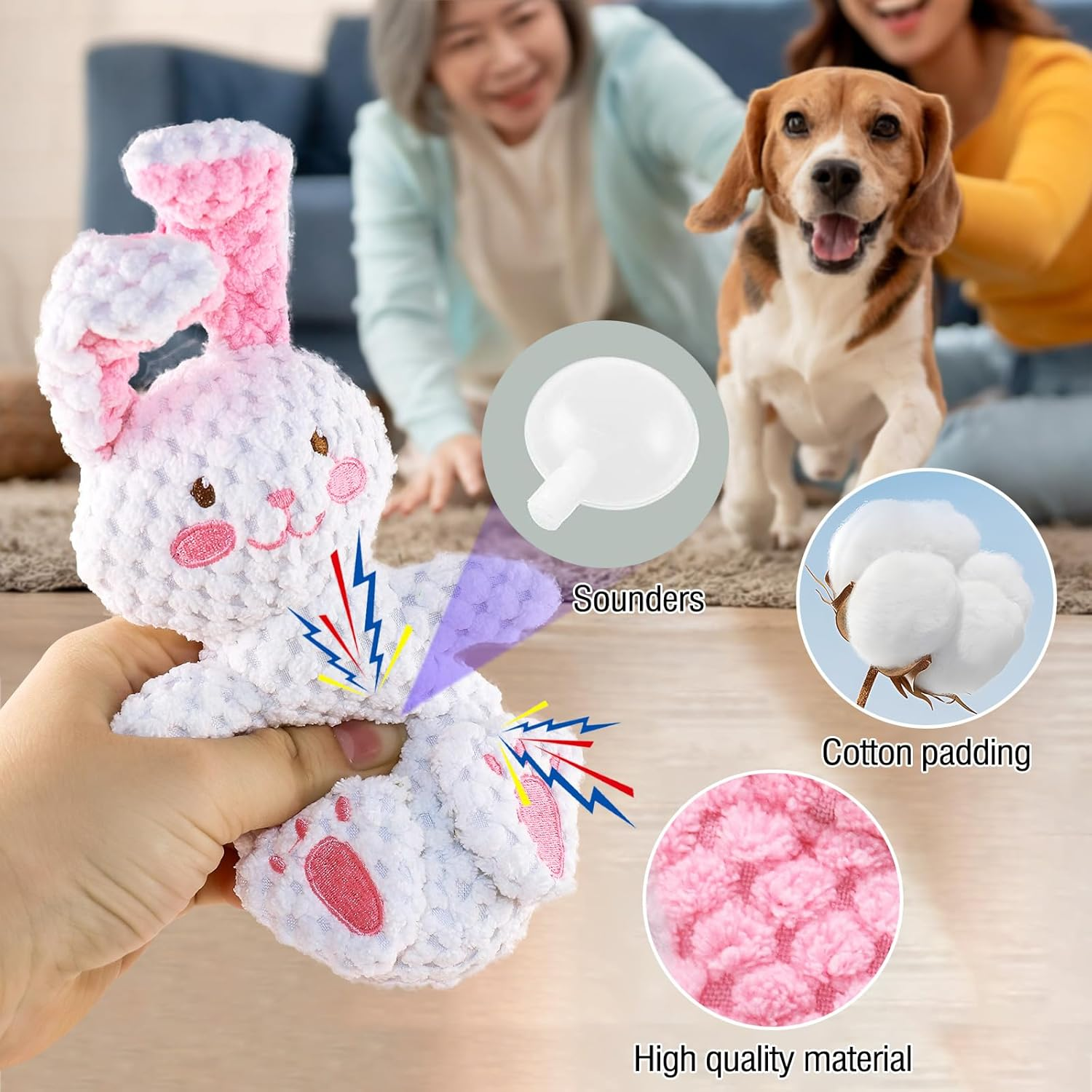 2 PCS Dog Chew Toys for Aggressive Chewers,Indestructible Rabbit Shape Beef Flavored Dog Chew Toy,Squeaky Bunny Plush Toys,Great for Small, Medium, Large Dogs image number 6