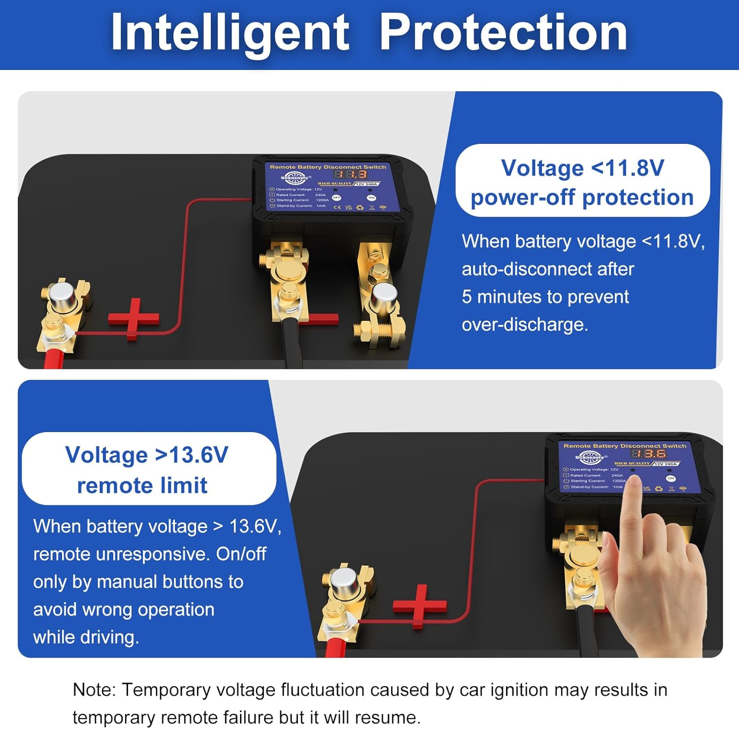 Kill Switch 12V 240A Battery Disconnect Switch with Led Voltage Display Anti-Theft Battery Isolator Switch for Car Rv Truck Boat image number 1