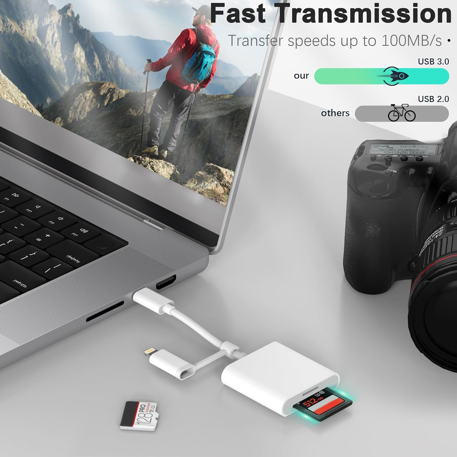 Iphone SD Card Reader | Dual Connector (Lightning + USB-C) Sd/Sdxc/Sdhc/Microsd Adapter, Memory Card Reader for Iphone/Ipad, Type-C Camera Reader Plug and Play, Phone Accessories image number 1