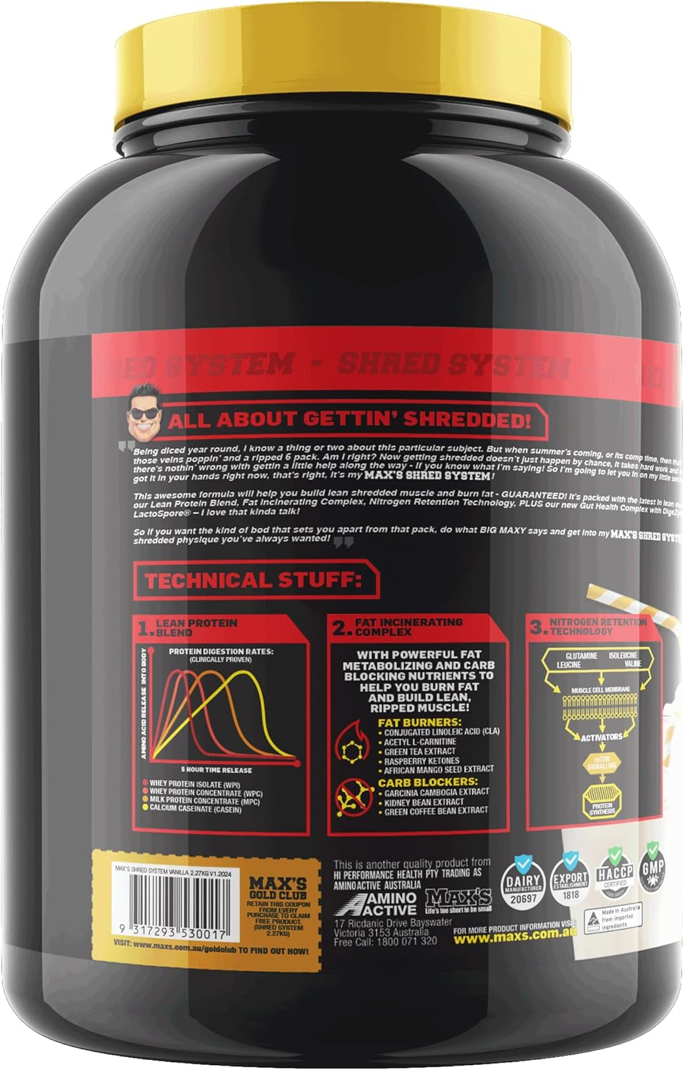 Max'S Shred System Fat Stripping Protein Powder, Choc Honeycomb, 2.27Kg image number 5