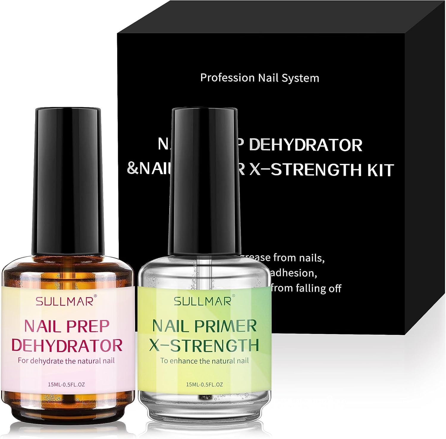 SULLMAR Nail Prep Dehydrator & Nail Primer X-Strength Kit, 2Pcs Nail Dehydrator and Primer Profession Nail System Enhance Nail Bonding Nail Primer and Dehydrator for Acrylic Nails image number 5