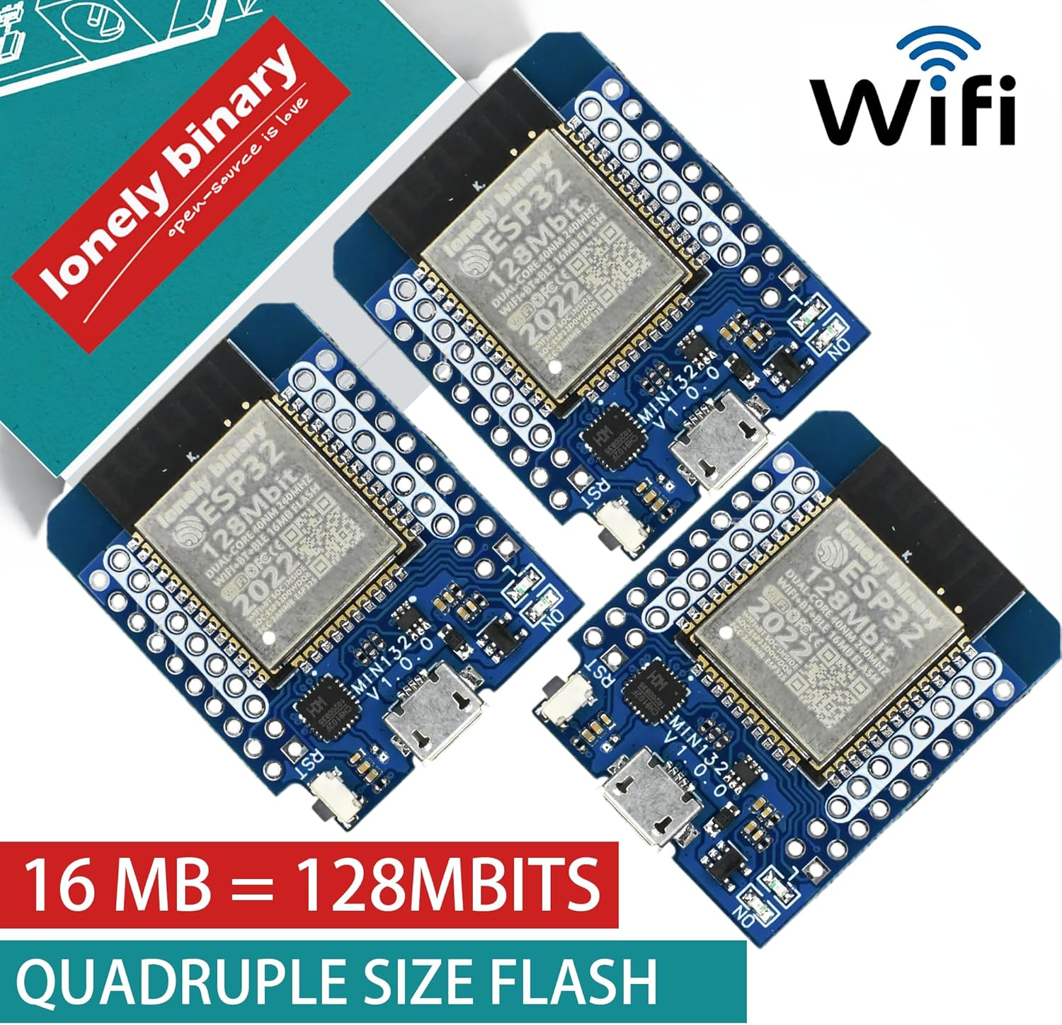3-Pack ESP32 Mini 16MB Quadruple the Flash Wifi Bluetooth Dual Core Development Board Compatible with Arduino IDE and Micropython (16MB of Flash)