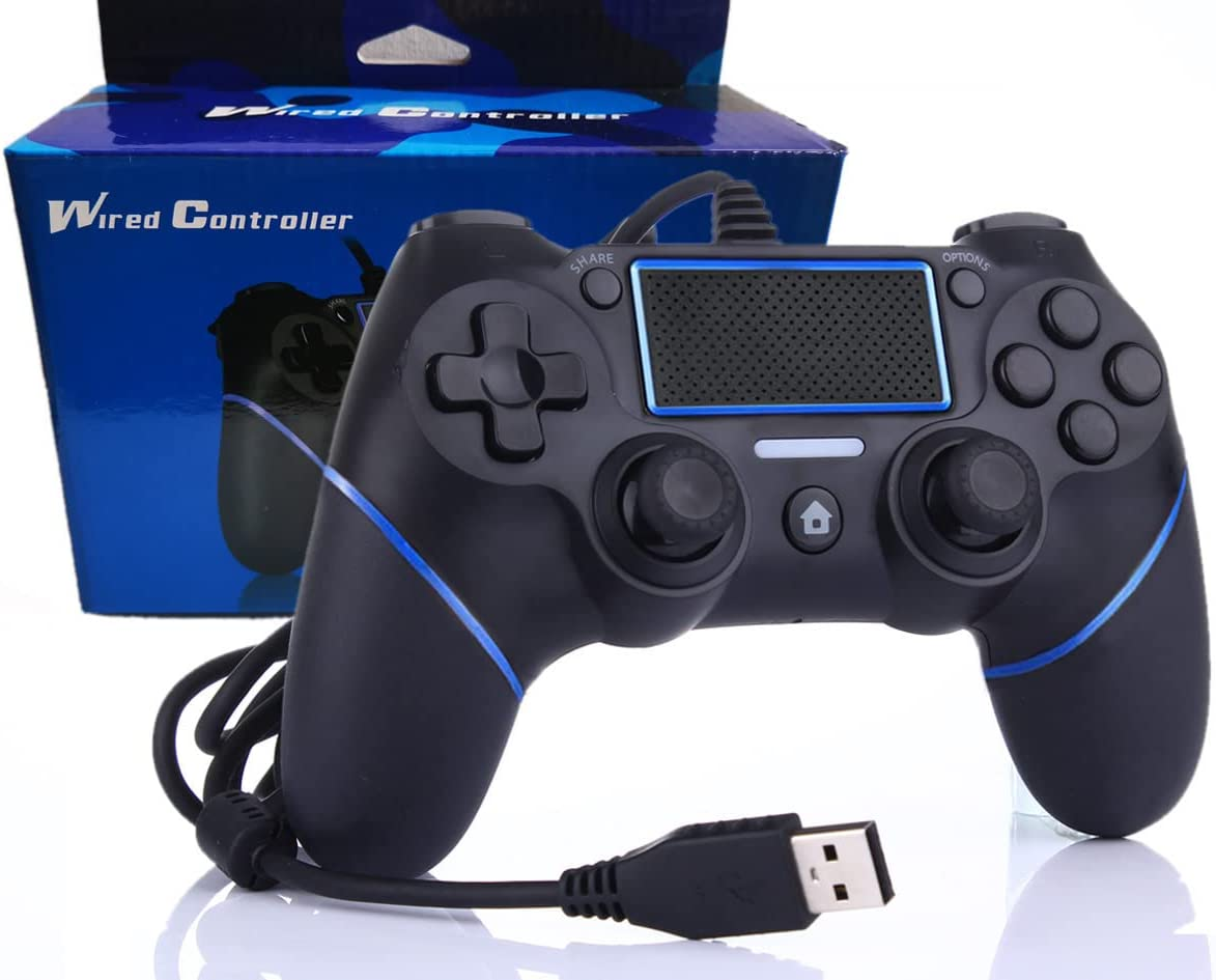 Intckwan Wired Game Controller for Ps4/Pro/Slim/Pc/Laptop, USB Plug Gamepad Joystick with Vibration and Anti-Slip Grip, Ergonomic, 2M Cable （Blue&Black） image number 6