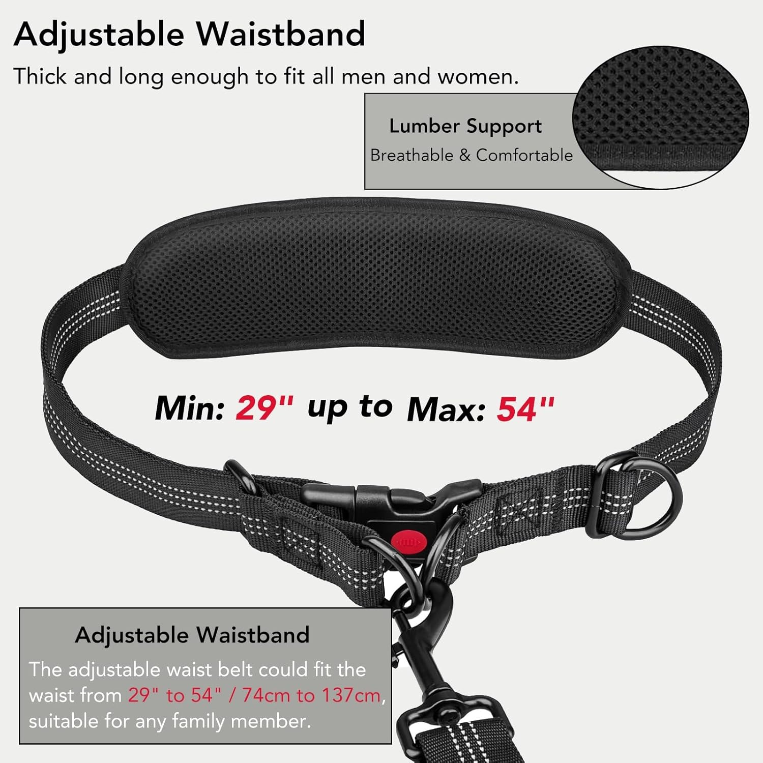 Hands Free Dog Leash for 2 Dogs- 360&deg;Swivel No Tangle Dual Dog Leash, Waist Leash for Dog Walking with Anti-Pull for Shock Absorption, Reflective Strips & Padded Handles,For Jogging, Running image number 3