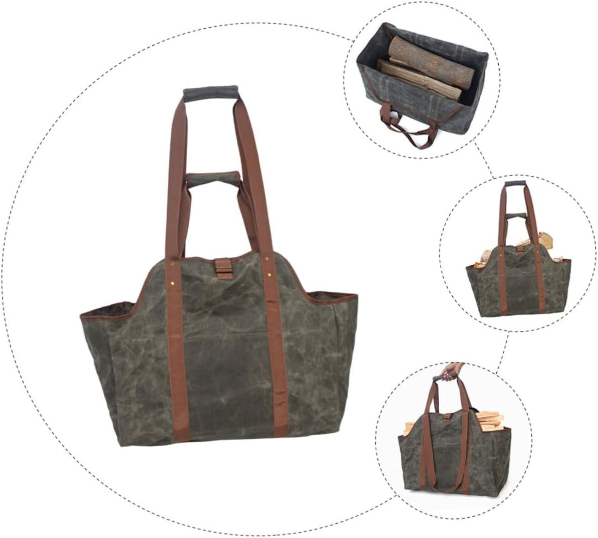 Ciieeo Firewood Tote Bag Handle Large Capacity Canvas Tote for Fire Pit Outdoor Use image number 1