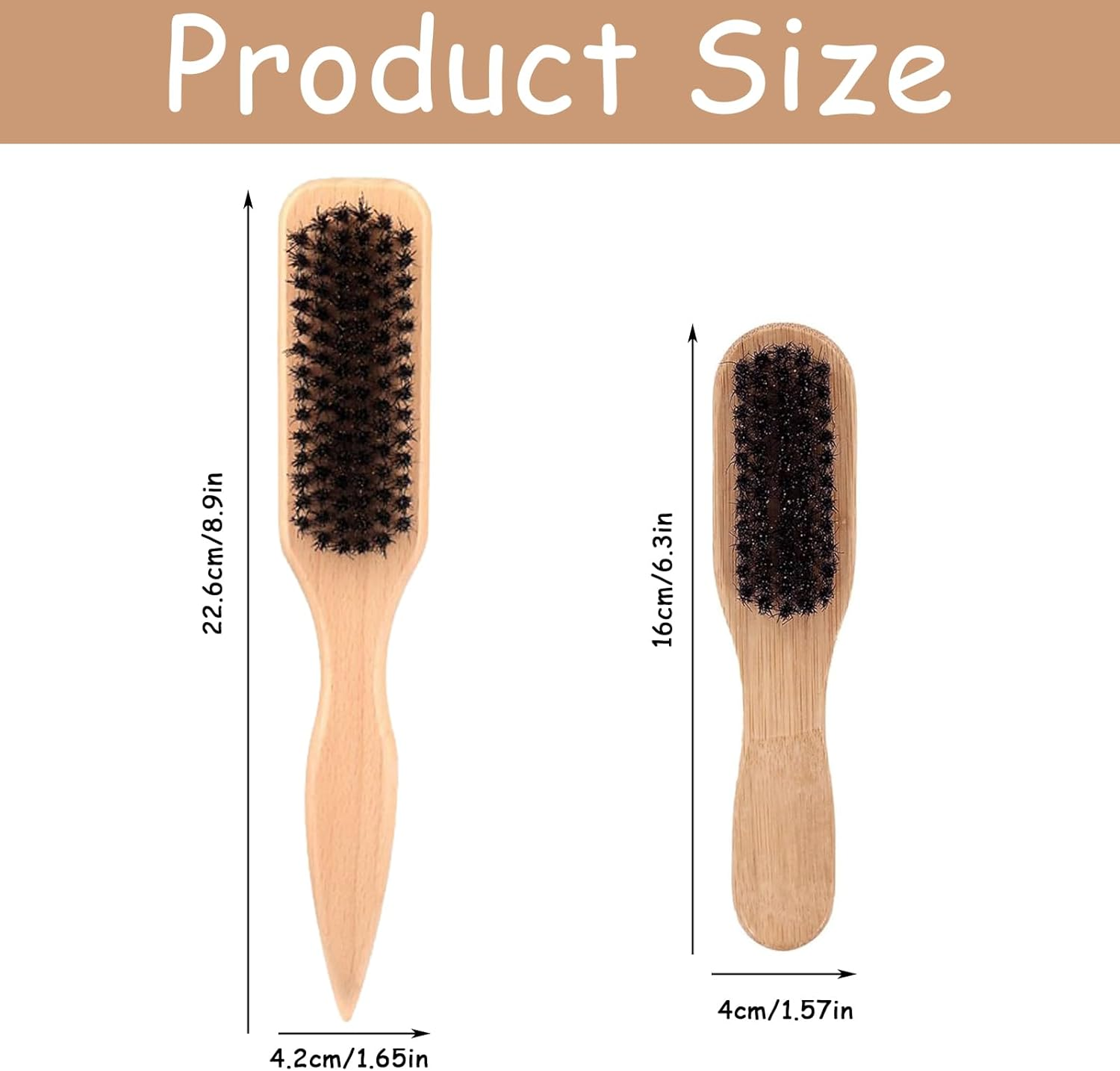 2-Pack Boar Bristle Slick Back Hair Brush &ndash; for Men & Women: Tame Frizz, Nourish Hair & Groom On-The-Go Slick Brushes for Hair & Beard Care(Large for Household & Small for Travel) image number 2