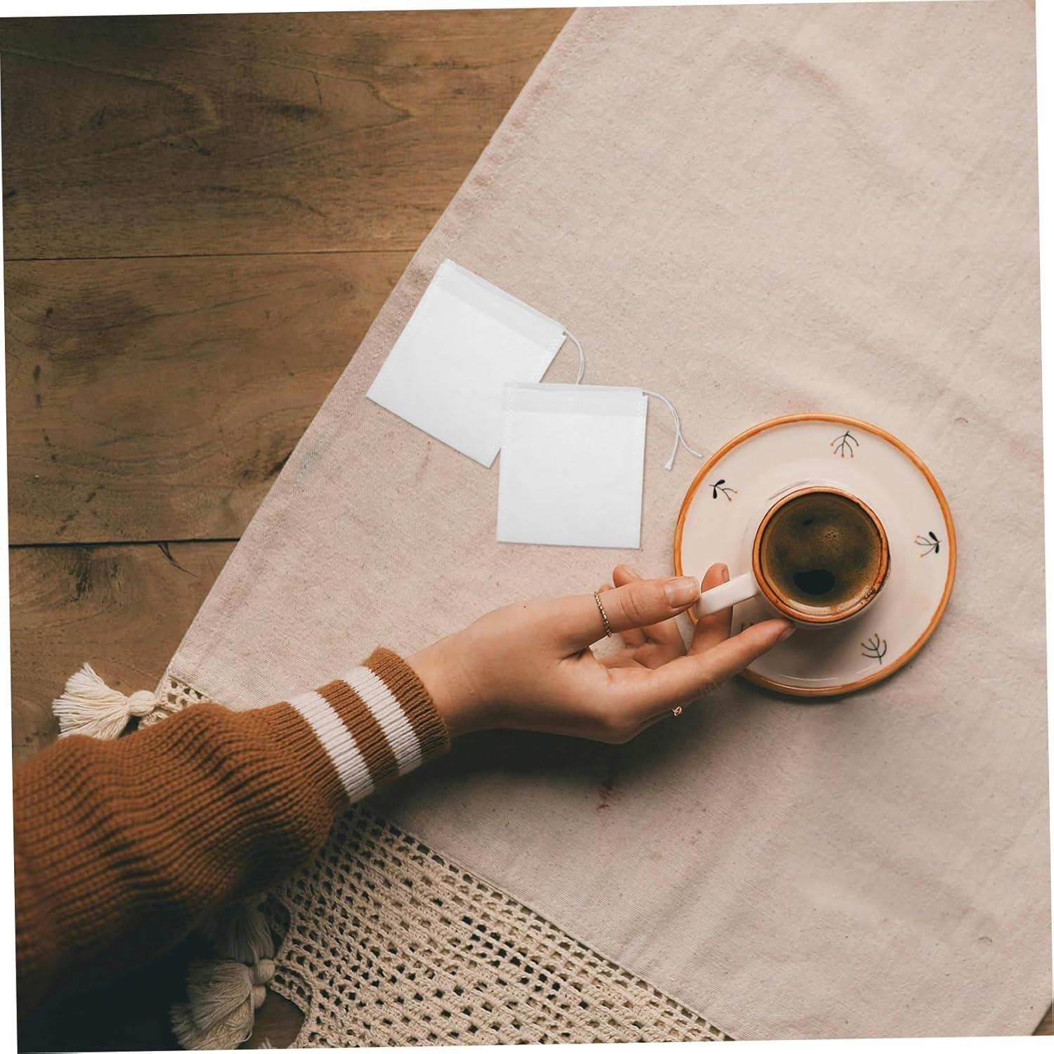 Healeved 100Pcs Reusable Tea Bath Bag Drawstring Infuser Loose Leaf Filter Pouches for Spa Bathing and Cooking image number 3