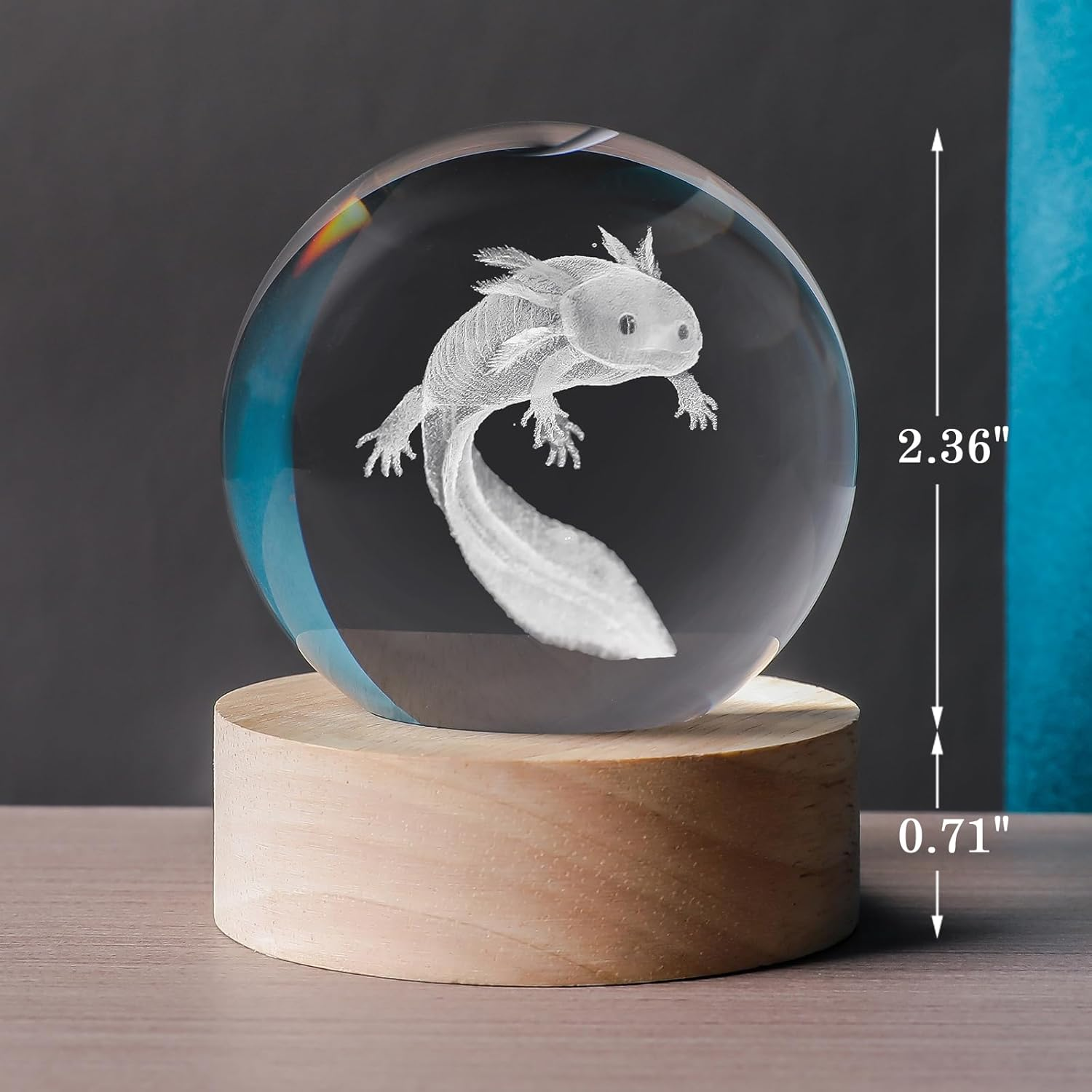 QIANRUNA 3D Axolotl 60Mm Crystal Ball Axolotl Night Light Lamp Toy Gifts for Women Wife Girlfriend Mom Couple Her Axolotl Figurine for Girls Boys Kids image number 5