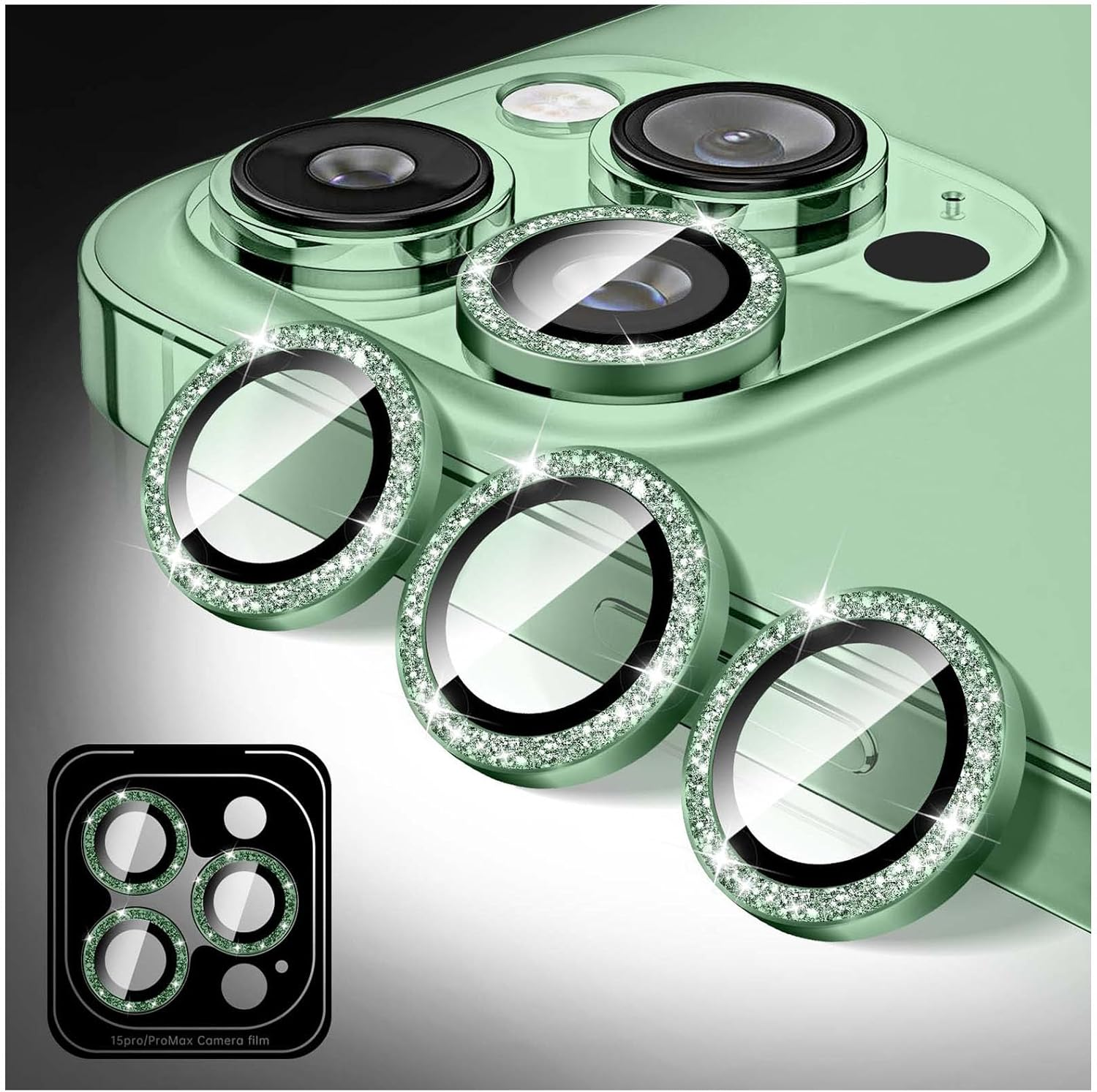 Kucheed Bling Camera Lens Protector for Iphone 14 Pro/Iphone 14 Pro Max, Glitter 9H Tempered Glass Camera Cover Film Stickers, Automatic Alignment Individual Metal Rings Phone Accessories