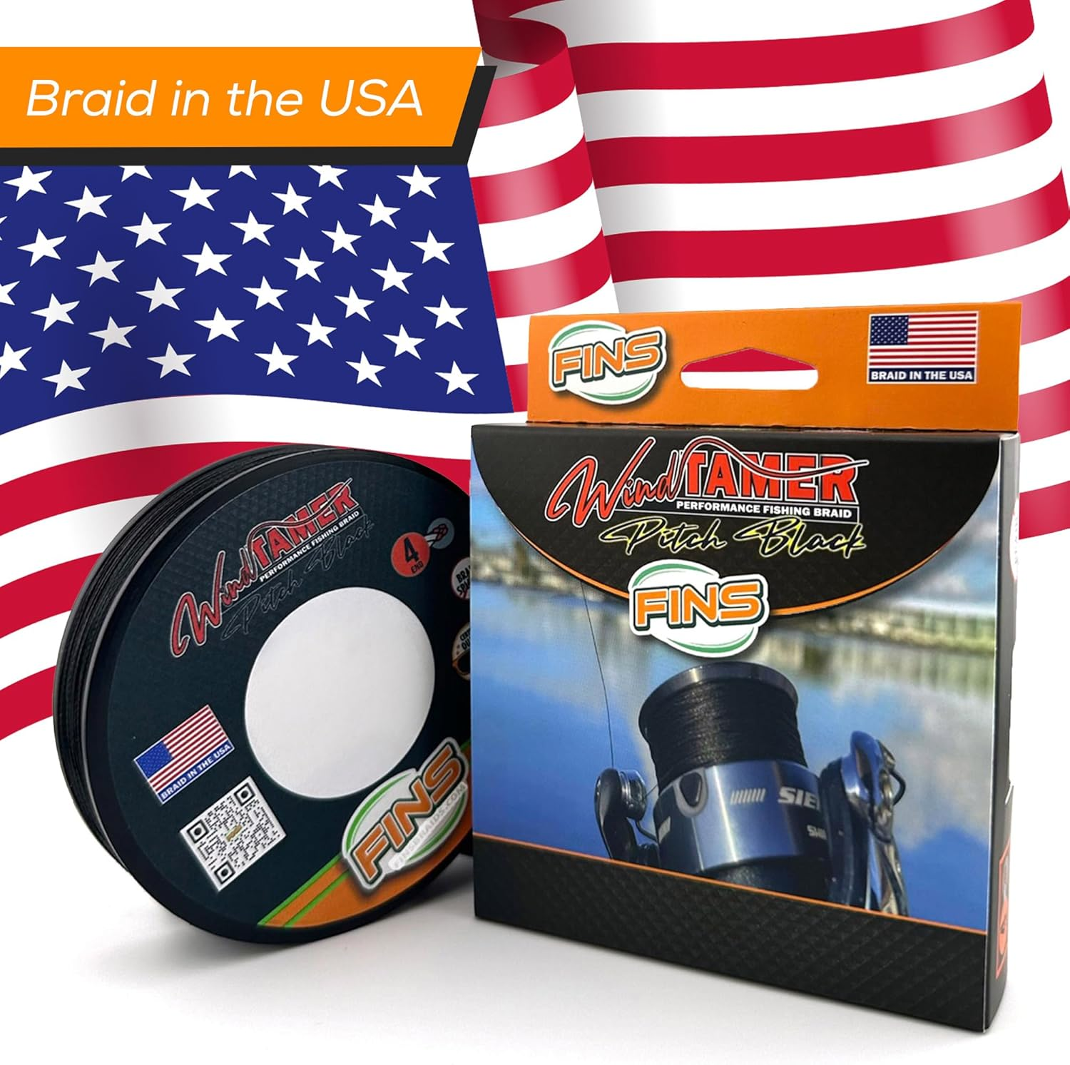 FINS Windtamer Pitch Black Braid Fishing Line - No-Fade, round 4-End Braided Line for Bass Angling, Resists Wind Knots and Twisting, Non-Bleeding image number 3