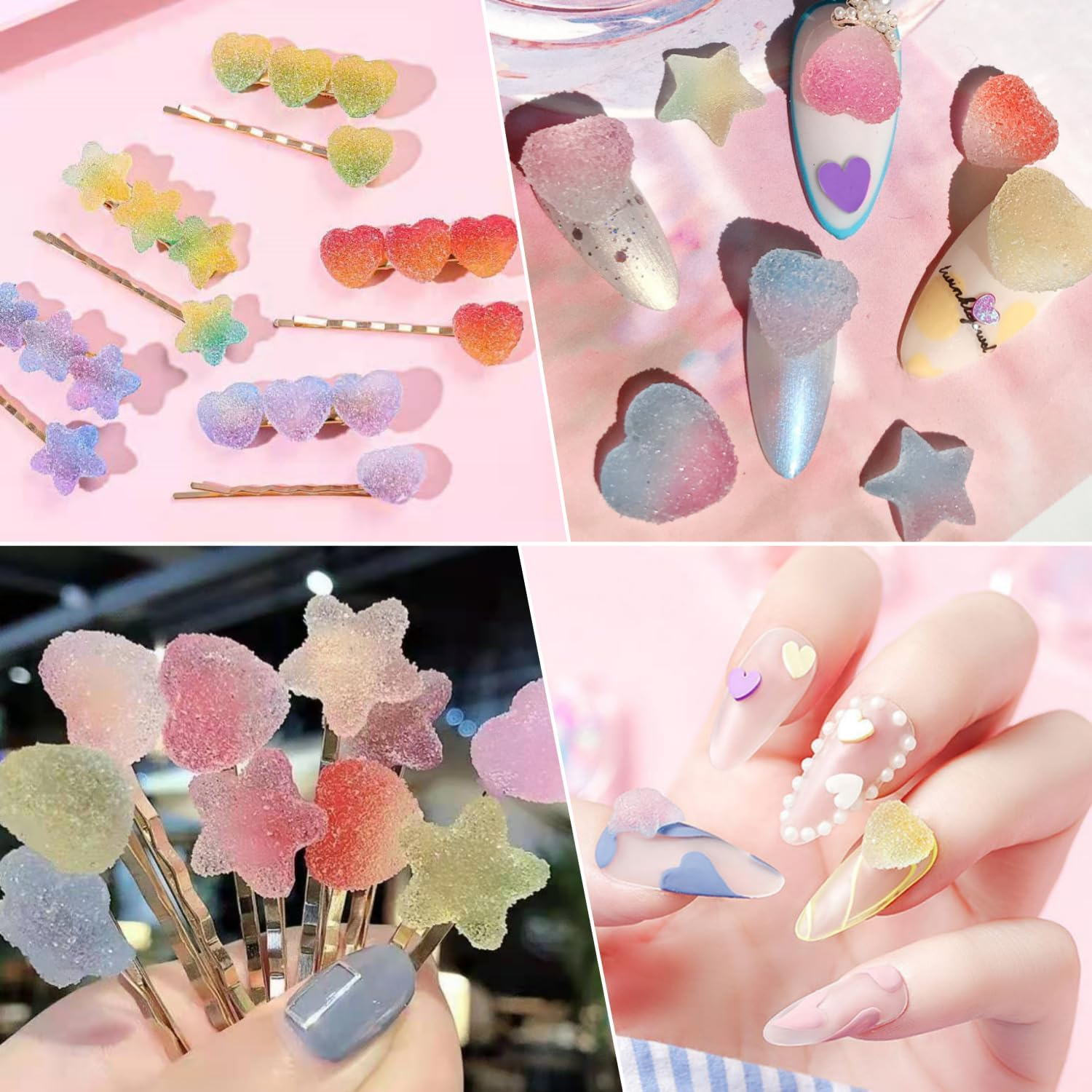 Edittime 200PCS Kawaii Colorful Resin Acrylic 3D Gummy Bear Multi-Sized Heart Star Nail Charms with 300PCS Snowflake Heart Star Slice (Multicolor5) - Multicolor5 image number 4