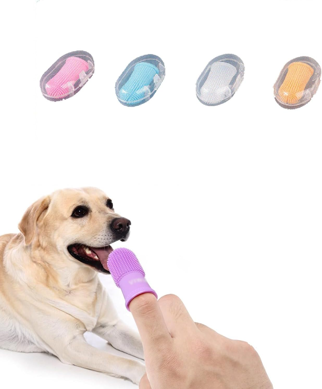 4Pack Dog Toothbrush Dog Tooth Brushing Kit, Cat Finger Toothbrush for Dogs Small Breed, Medium Large Dogs, Puppy Toothbrush for Dog Teeth Cleaning & Dental Care, Pet Finger Toothbrush Kit (White+Pink+Blue+Orange, One Size)