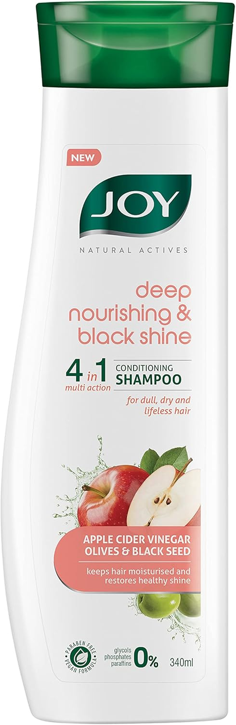 Joy Natural Actives Deep Nourishing & Black Shine 4 in 1 Multi Action Conditioning Shampoo for Dull Hair | with Apple Cider Vinegar, Amla, Back Seed & Olive Oil | Hair Shampoo Paraben Free | 340 Ml image number 1