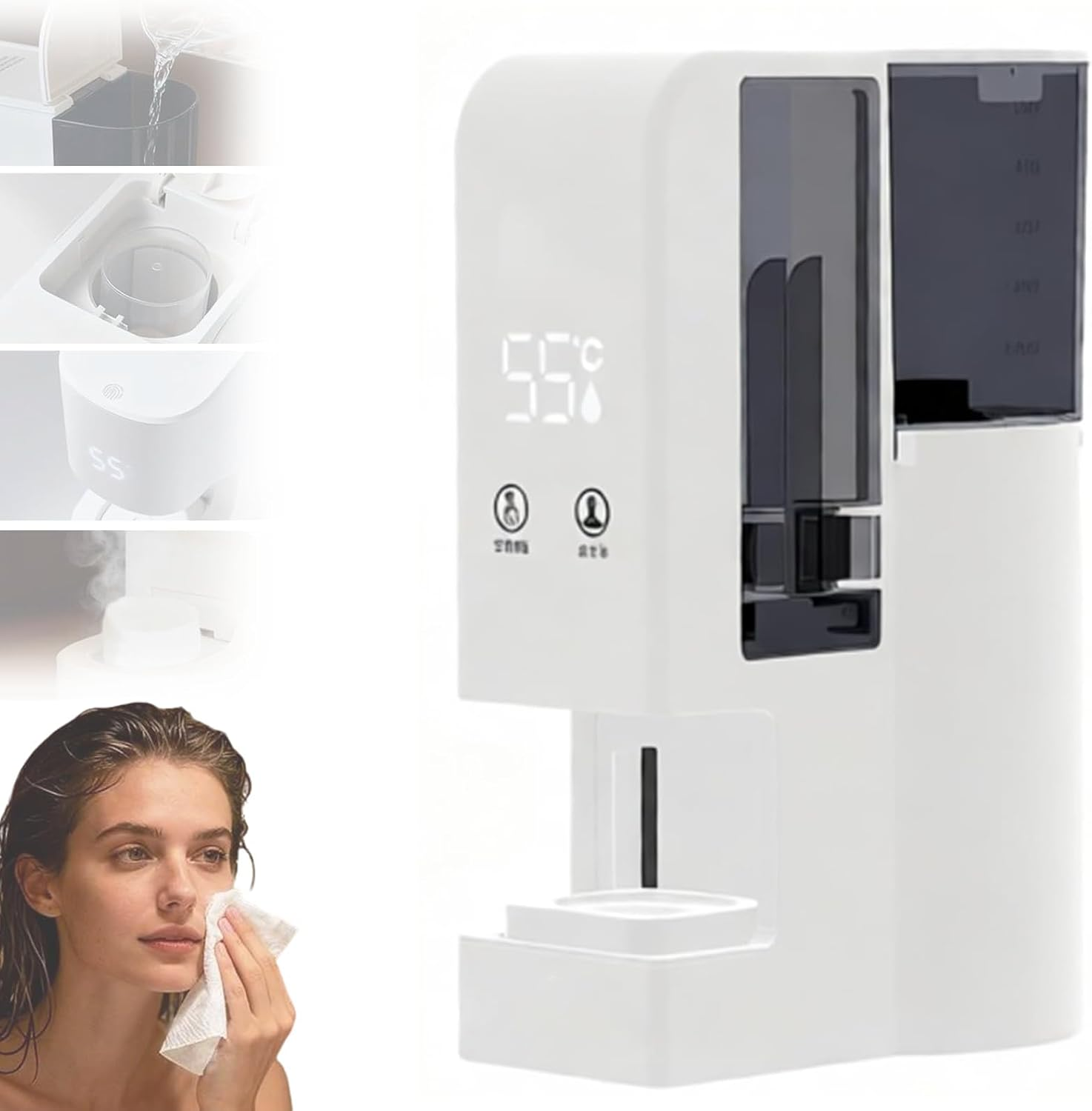 Hot Face Towel Heater Machine, Auto Dispensing Compressed Towels Wamer, Steam-Softened for Better Skin, 55&deg;C Constant Temperature, 5-Second Warmth, Voice Alerts, for Facials, Spa & Daily (White)