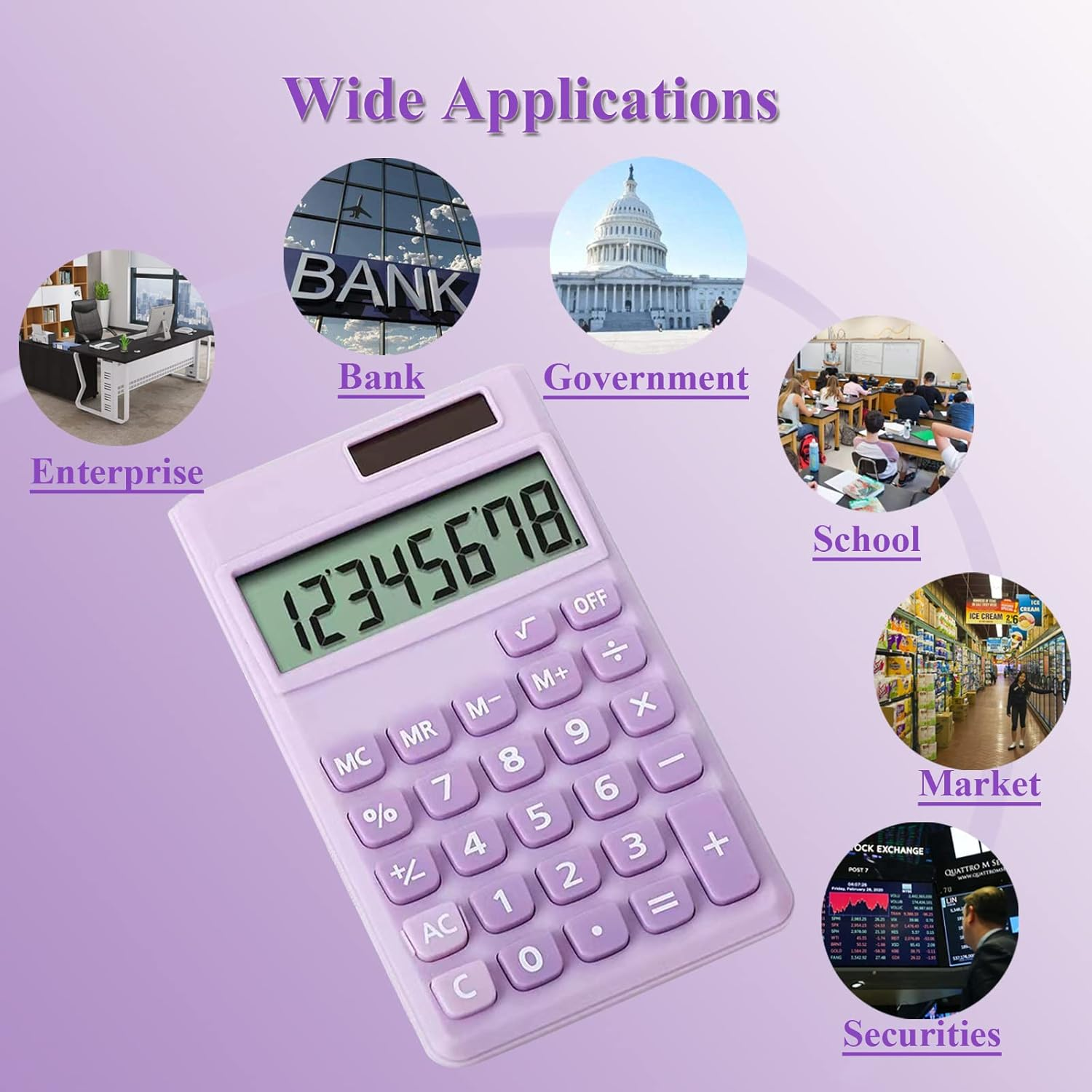 Seaciyan Basic Calculator, Desktop Cute Pocket Size Mini Calculators for School, Office, Home (Purple) - Purple image number 3