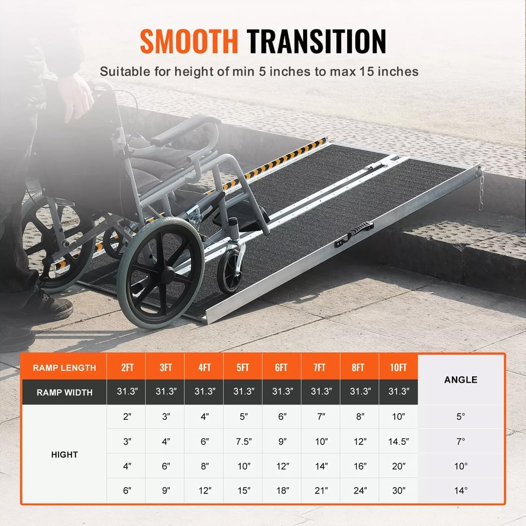 2FT Aluminium Ramp,270Kg/600Lb Capacity anti Slip Wheelchair Ramp,With Carry Handle,Folding Loading Threshold Portable Access image number 4