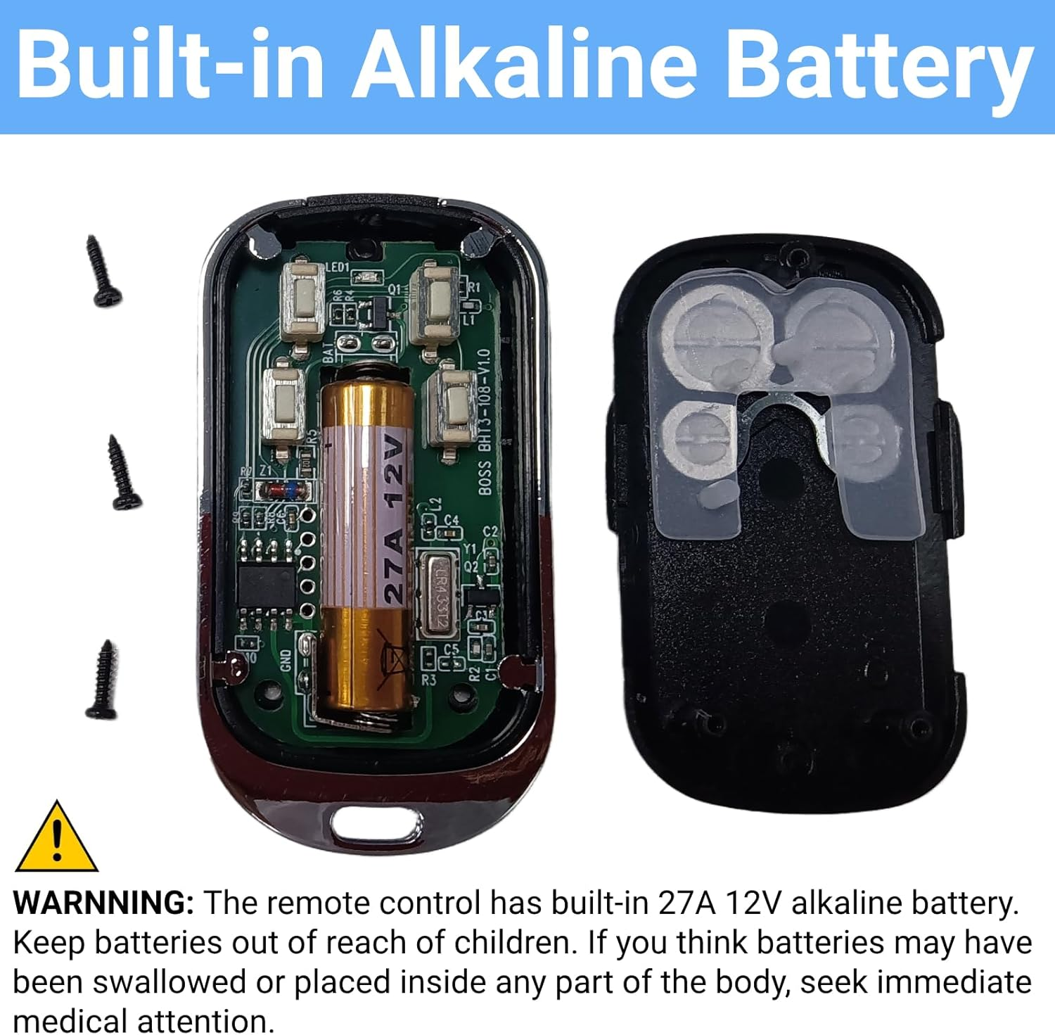 QSDIYRF Garage Remote Replacement for BHT3 BHT-3 HT3 Garage Door Remote Compatible with BOSS 433.92Mhz BOL4 (Grey Colour) BOL6 OL4 OL6 RD11 Garage Door Openers [Installed after July 2013] (1 Pack)