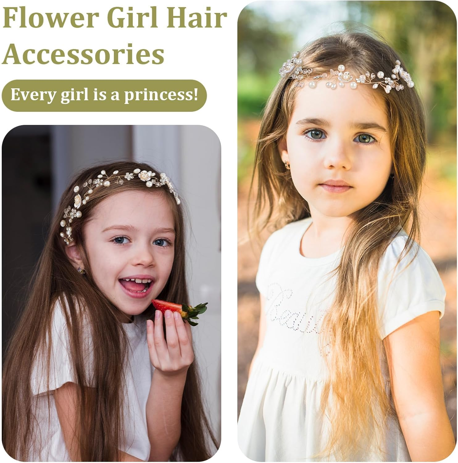 Flower Girl Hair Accessory for Wedding Princess Flower Crystal Headpiece Flowers Girl Crown Gold Bridal Hair Accessories for Women Girls Bride Wedding First Communion Photography Festival Gifts image number 2