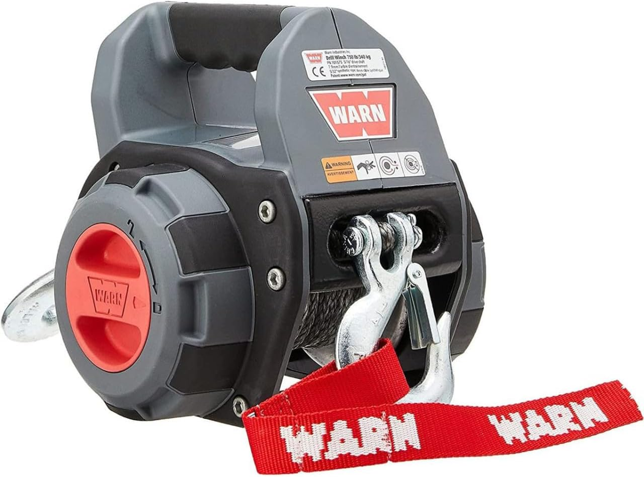 WARN 101575 Handheld Portable Drill Winch with 40 Foot Synthetic Rope: 750 Lb Pulling Capacity, Gray image number 5