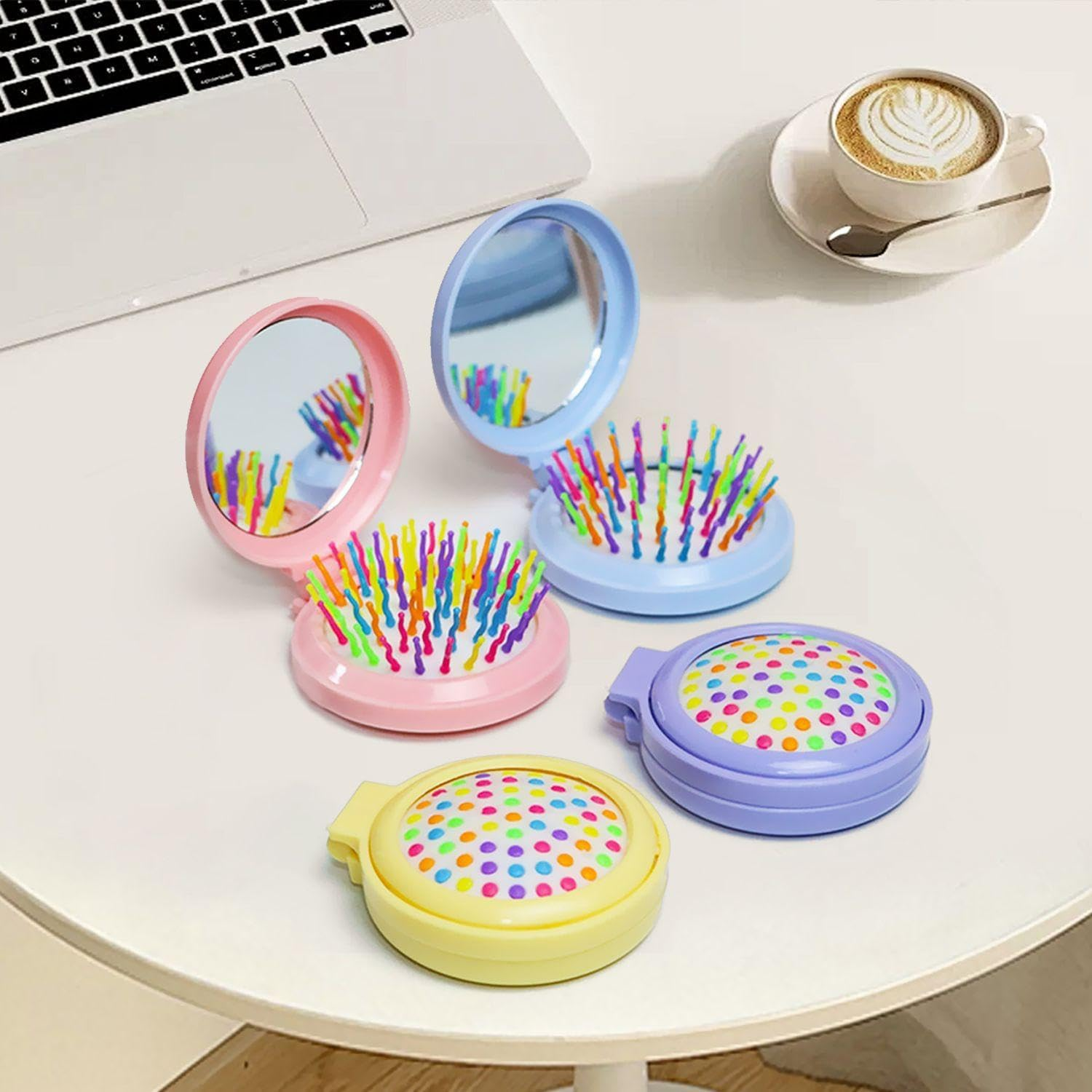 4-Piece Foldable Pocket Brush, Hair Brush with Mirror, Travel Brush, Mini Hair Brush, Folding Mirror, Foldable Brush image number 4