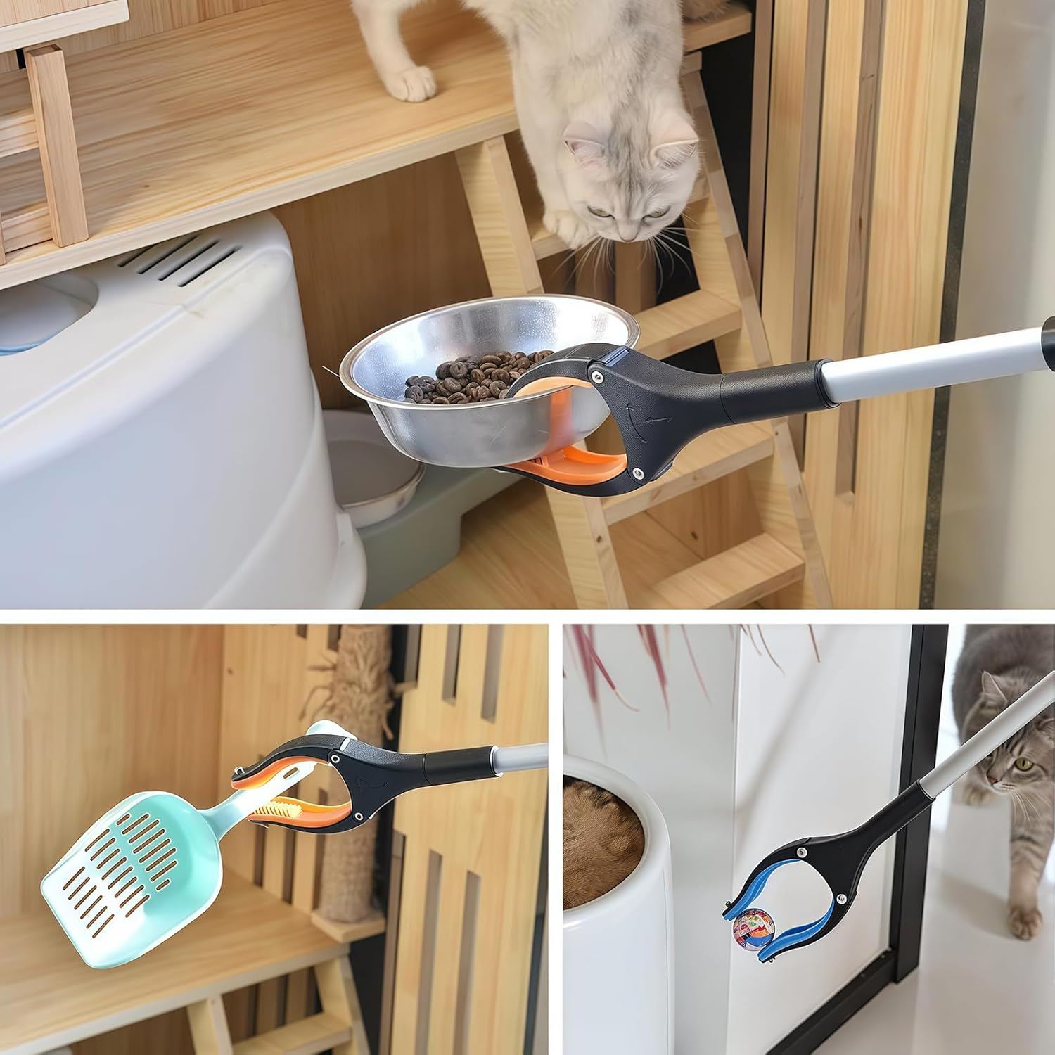 Reacher Grabber Tool，32" Foldable Trash Picker for Elderly Garb Reaching Tool ，Elderly Assist Arm Extension Too Foldable Reacher Grabber Pickup Tool with 360&deg; Rotating Jaw & Magnets(Blue) image number 3