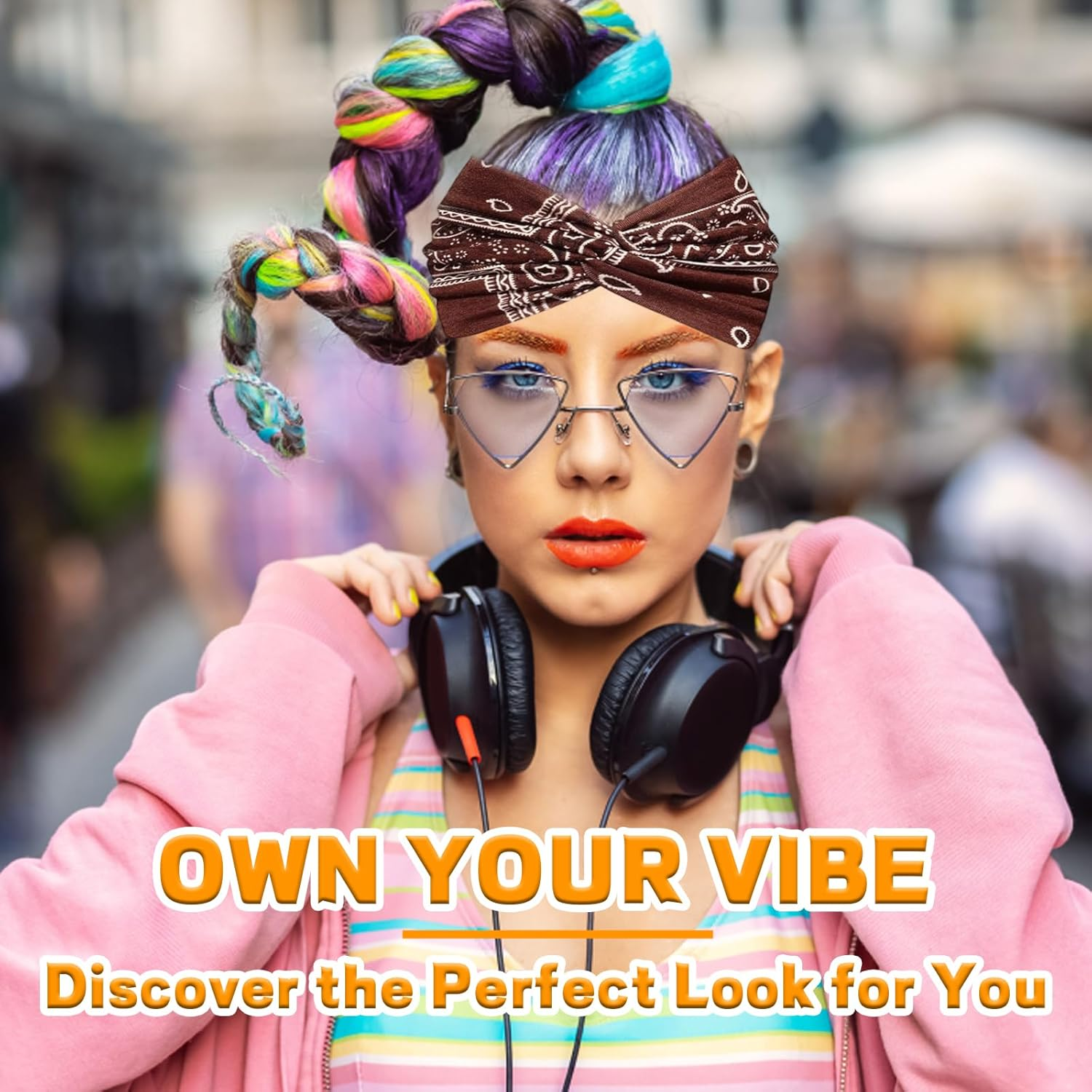 Pack of 4 Women'S Summer Headscarves - 7 Inch Extra Wide Hair Bands Thin Hair Band Women'S Elastic Headscarf Soft Boho Multicoloured Headband for Yoga, Cosmetics, Sports & Hair Accessories Summer image number 2