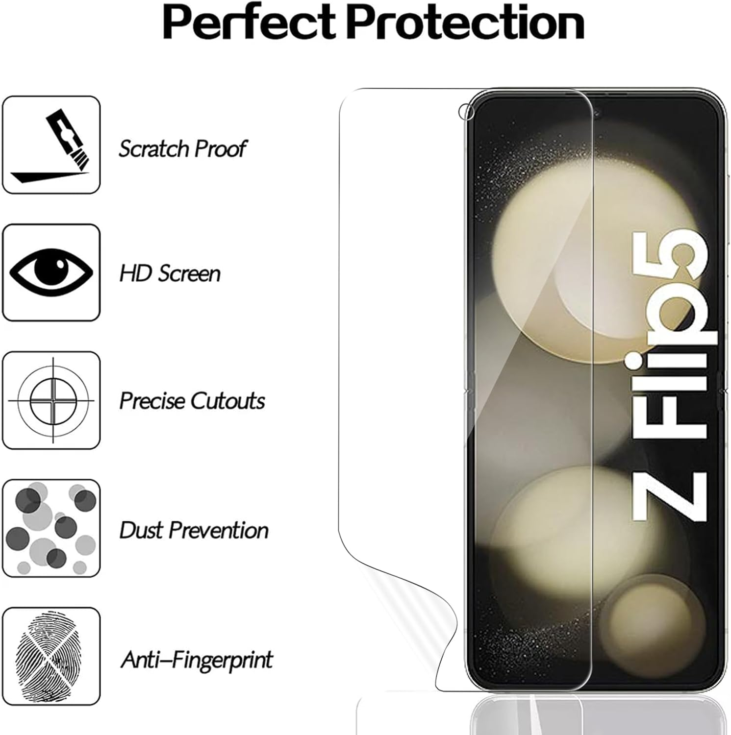 [3 Pack] Hydrogel Screen Protector for Samsung Galaxy Z Flip 6/5/4/7 FE 5G, Electro-Weideworld Scratch Resistant HD Clear TPU Screen Protector, Support Fingerprint Unlock