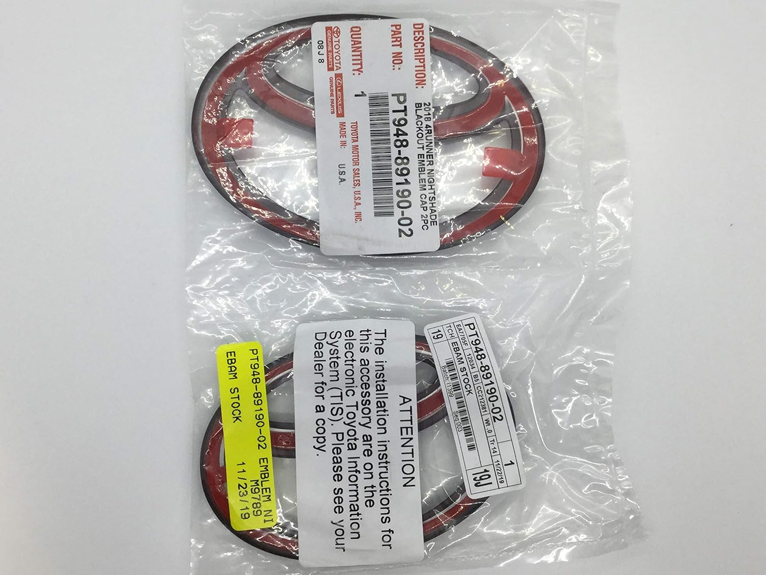 Genuine Toyota 4Runner Nightshade 2 Piece Black/Blackout Emblem Overlay Set PT948-89190-02