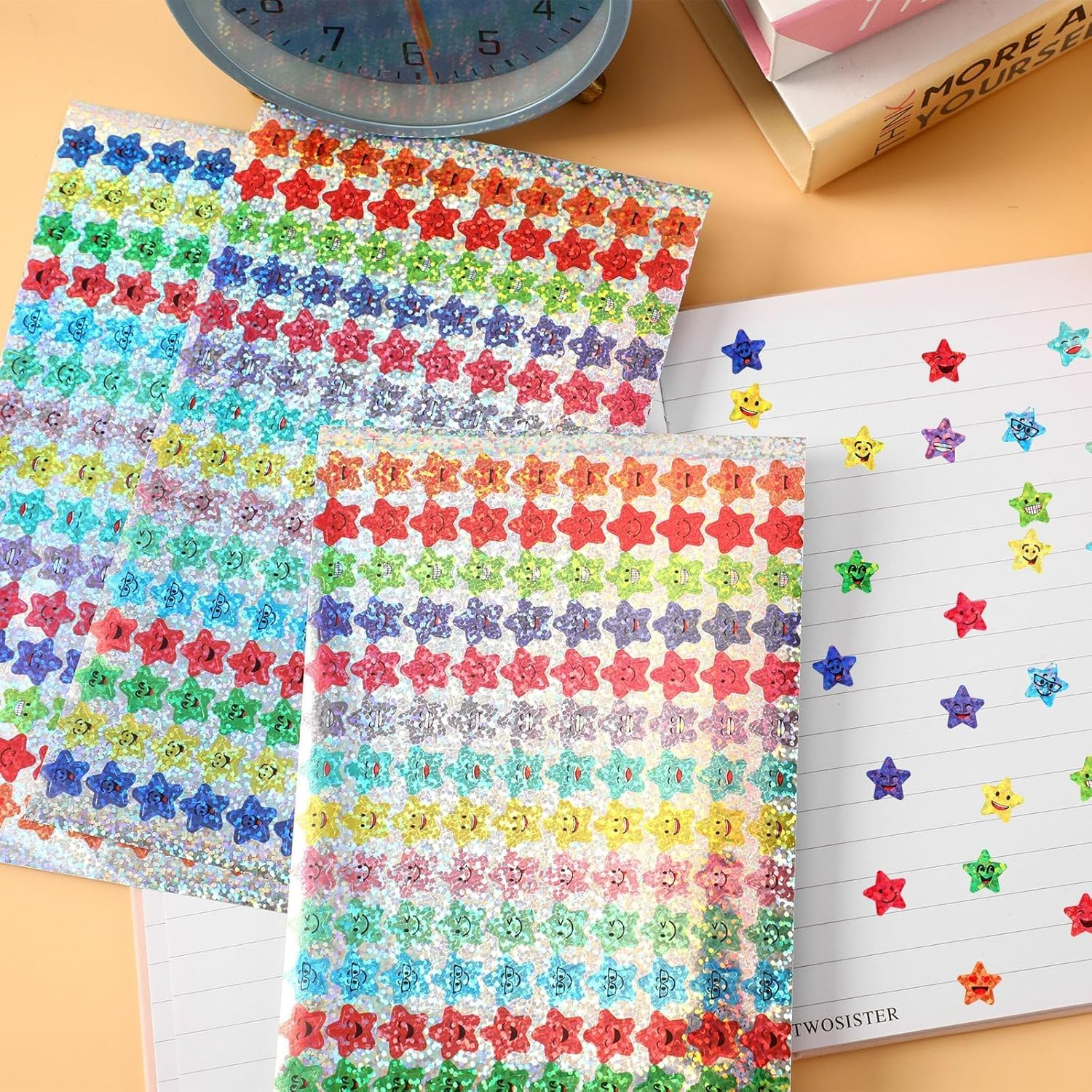 JANYUN 6750Pcs Small Star Stickers,15 Designs Happy Smile Face Stickers for Kids Reward, Glitter Foil Star Stickers Reward Behavior Chart Labels for School Students Teacher Supplies image number 6
