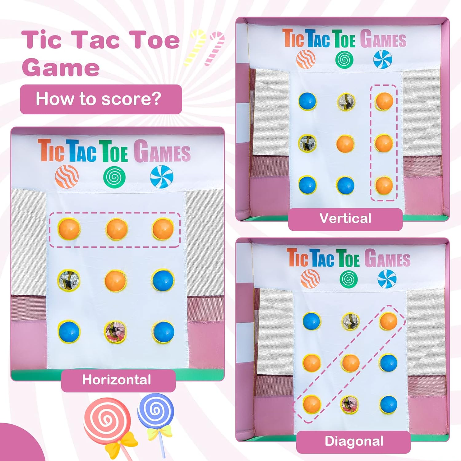 HONEY JOY Inflatable Water Slide, Wet Dry Inflatable Water Park Jumping Castle W/Long Slide, Splash Pool, Water Gun, Basketball Hoop, Climbing Wall, Ring-Toss Game, Tic Tac Toe Game (With 680W Blower) image number 5