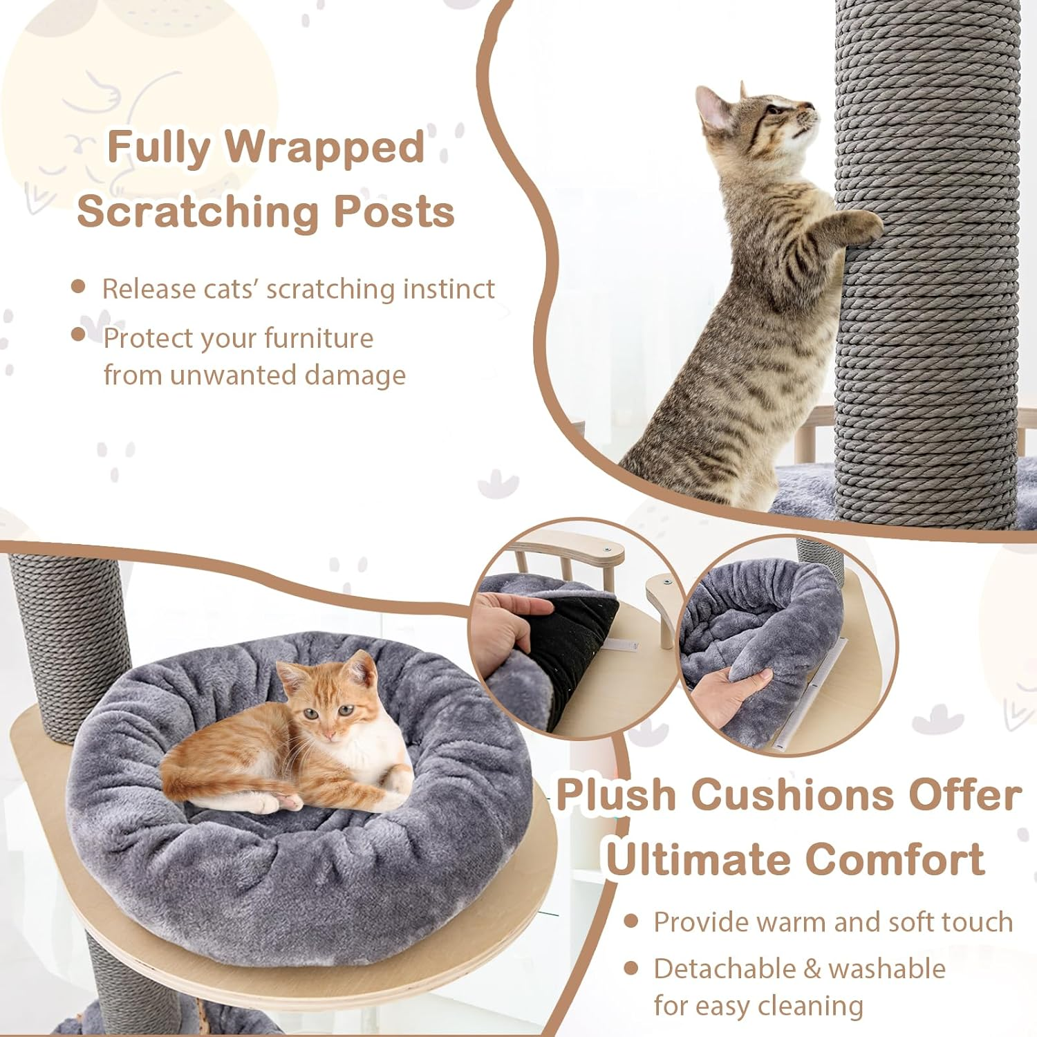 Floor to Ceiling Cat Tree, Tall Cat Tower W/Adjustable Height(236-271Cm) for Indoor Cats, 5 Tier Cat Climbing Activity Center W/Scratching Post, Springboard, Basket Bed, Hammock
