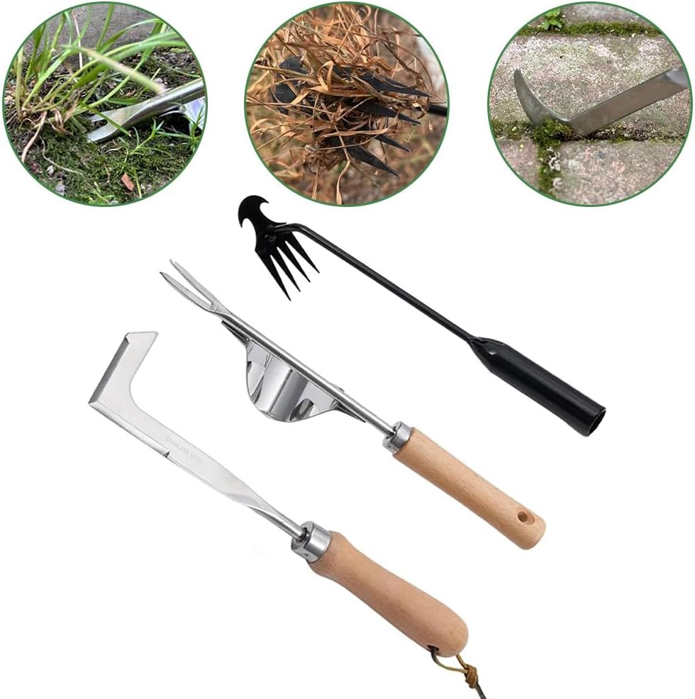 3-Piece Weeding Tool Set, Stainless Steel Digging Grass Tool, Paving Slab Moss Removal, L-Shaped Gardening Crevice Weeding Sickle, for Lawn Edger and Driveway image number 3