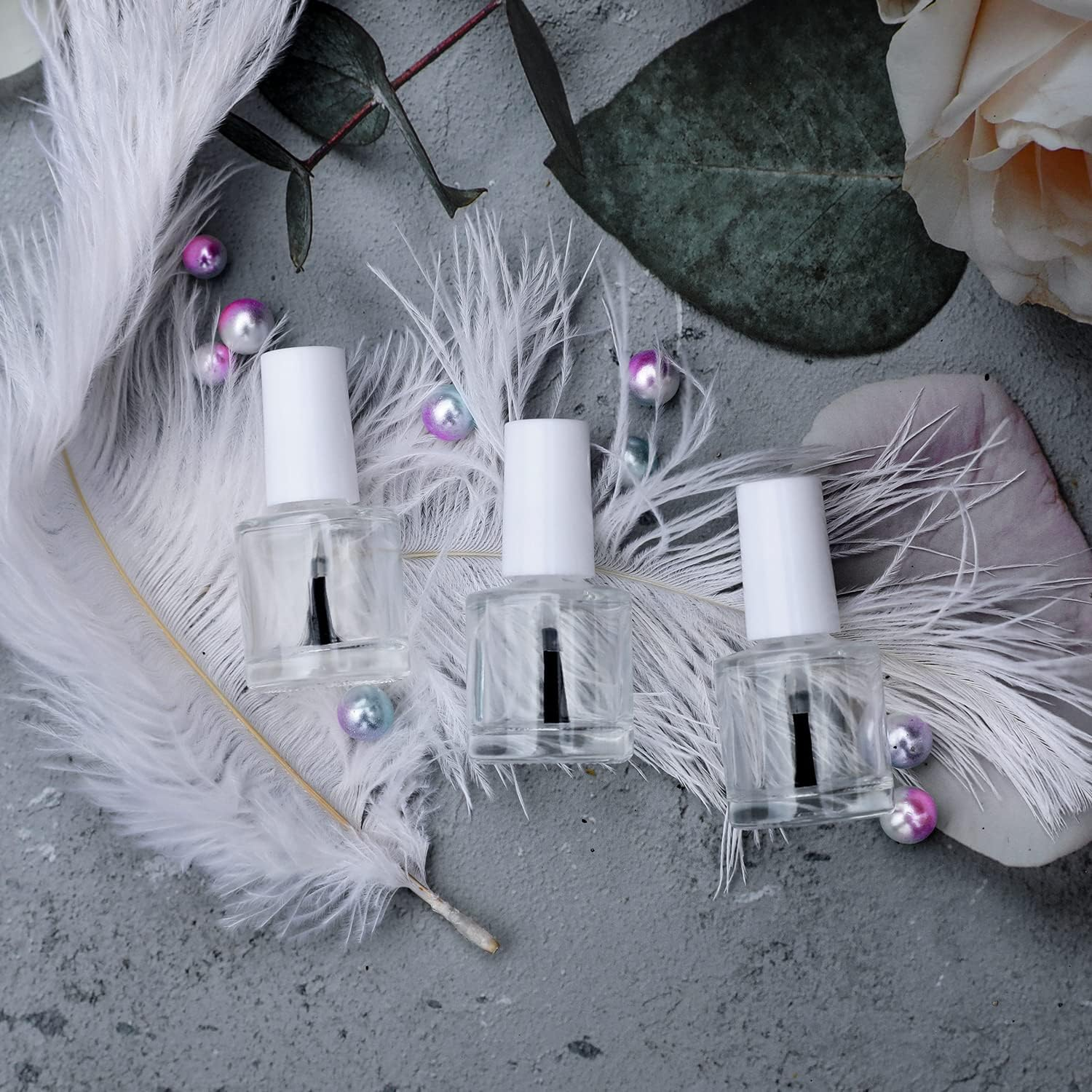 Agidea 20PCS Empty Nail Polish Bottles with Brush White Cap, 10ML Empty Clear Glass Refillable Nail Fingernail Polish Bottles Circle with Mixing Beads & Funnels, 0.35 OZ image number 6