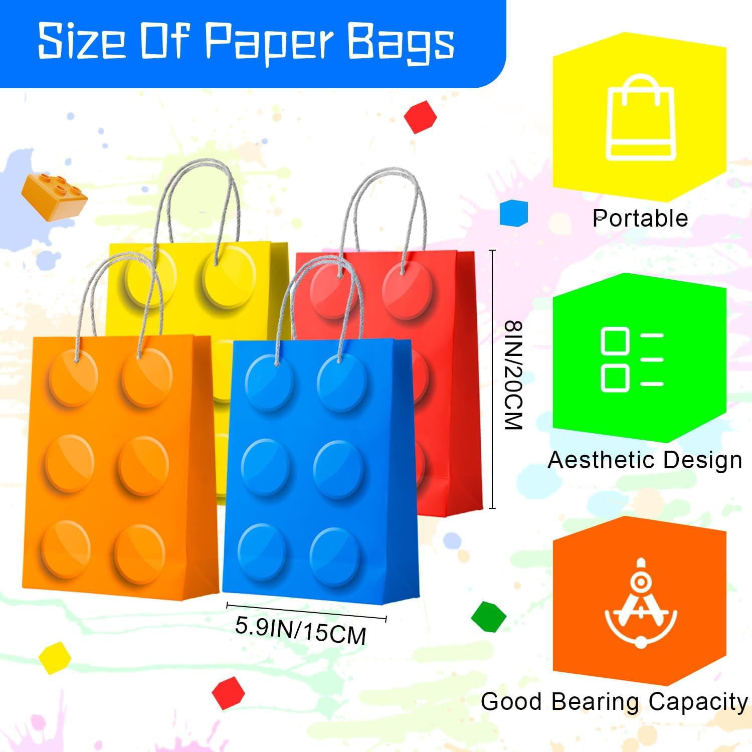 Building Block Party Favors, 62 Pcs Set - Bags, Keychains, Slap Bracelets & More image number 5