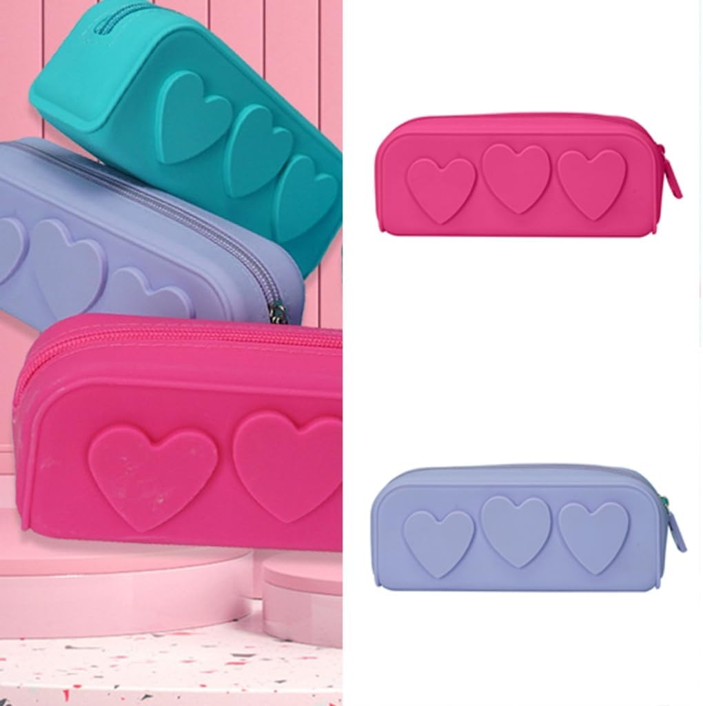 DDPOND Makeup Bag Cosmetic Bag Heart Cosmetic Pouch Pencil Case Toiletry Bag Silicon Makeup Organizer Bag for Makeup Brush - Rose Red image number 7