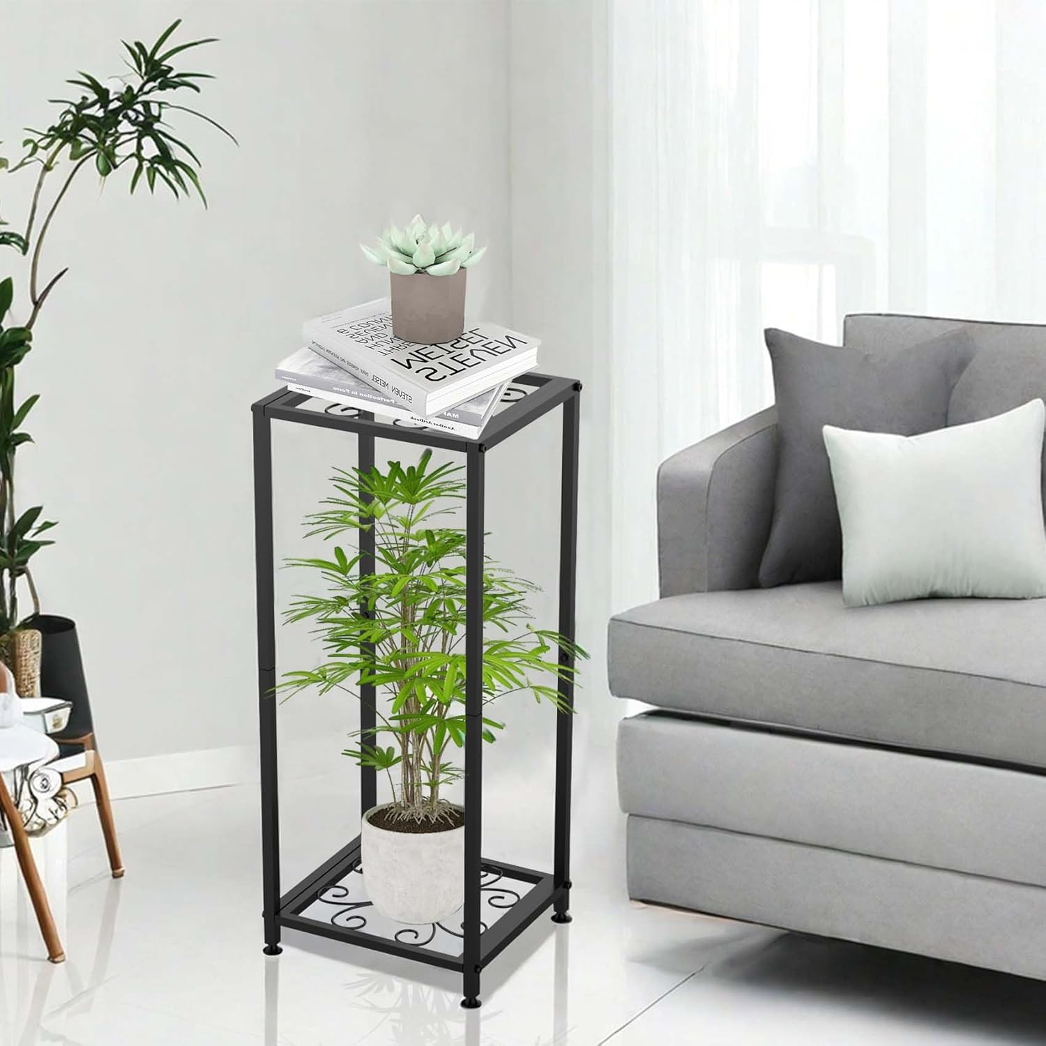 Plant Stand Indoor Plant Stand Outdoor Waterproof Metal Tall Plant Stand 2 Tier Plant Stands Black Plant Shelf Holder Rustproof Stable Plant Stands for Living Room Balcony Garden image number 1