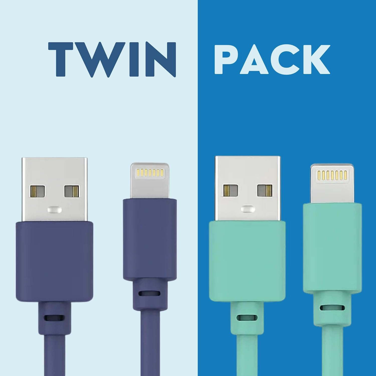 Laser Twin Pack 2M Mfi Lightning to USB-A Charging Cables | Extra Long Apple-Certified Iphone & Ipad Charger Leads (Purple + Green) image number 3