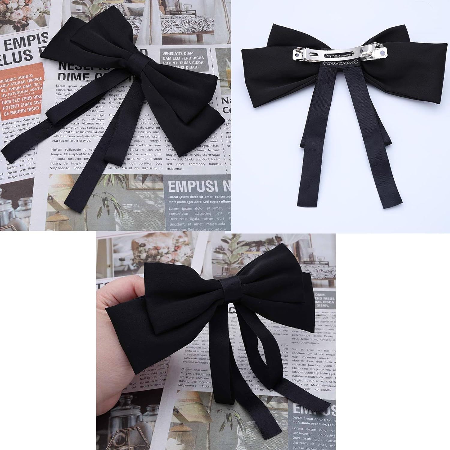 Black Hair Bows for Women Bow Hair Clips Silky Satin Bow Clips Cute Hair Bow Clips French Hair Band Bow Long Tail Bows Wedding Bow Barrette Bowknot Red White image number 3