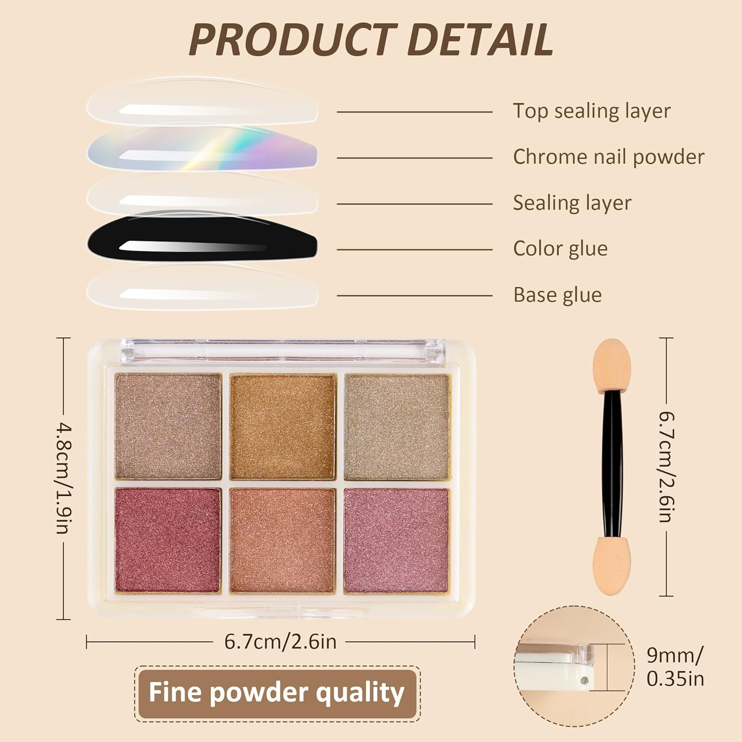 6 Grid Chrome Nail Powder Holographic Nail Powder Metallic Mirror Effect Pigment Pulver Solid Fingernail Dyestuff Multicolor Palette Aurora Dust for Gel Agnail Art Decoration Resin Craft Gifts image number 1