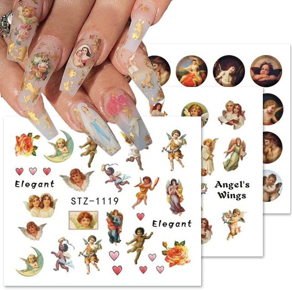8 Sheets Angel Nail Art Stickers Cupid Nail Decals Water Transfer Design Angel Eros Designer Nail Stickers for Women Girls Cute Nail Decoration DIY Manicure Tips image number 2