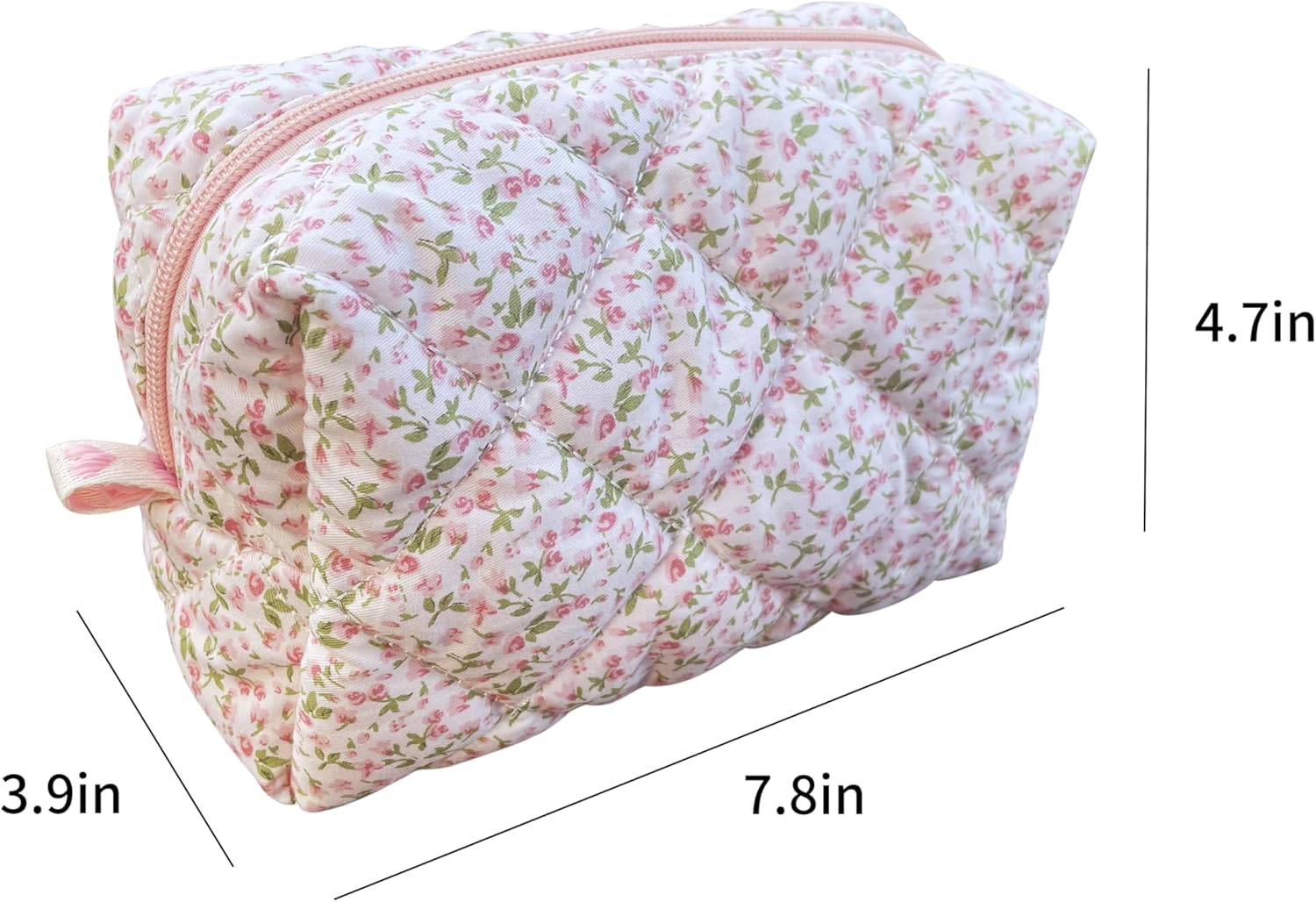 ZUNUONUO Cotton Quilted Makeup Bag Coquette Accessories Make up Bag Organizer Cute Floral Cosmetic Pouch Travel Makeup Bag for Women, Little Roses, Coquette - Beige Teddy image number 5