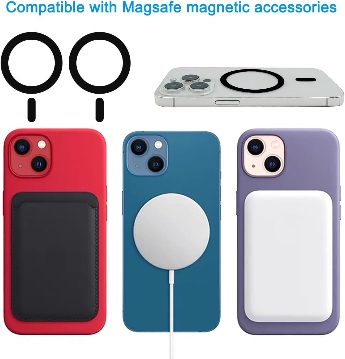 6 Pack Universal Metal Rings Sticker Compatible with Magsafe Magnetic Wireless Charger Iphone 13 12 Pro Mini Max, Ultra-Thin Car Charger Conversion Accessories (NO Magnet), Black,White - 6Color image number 2