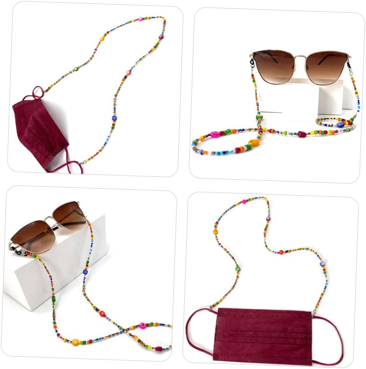 MERRYHAPY Colorful Beaded Glasses Chain for Women Boho Eyeglass Holder Necklace with Shell Accents Mask Lanyard for Sunglasses and Reading Glasses