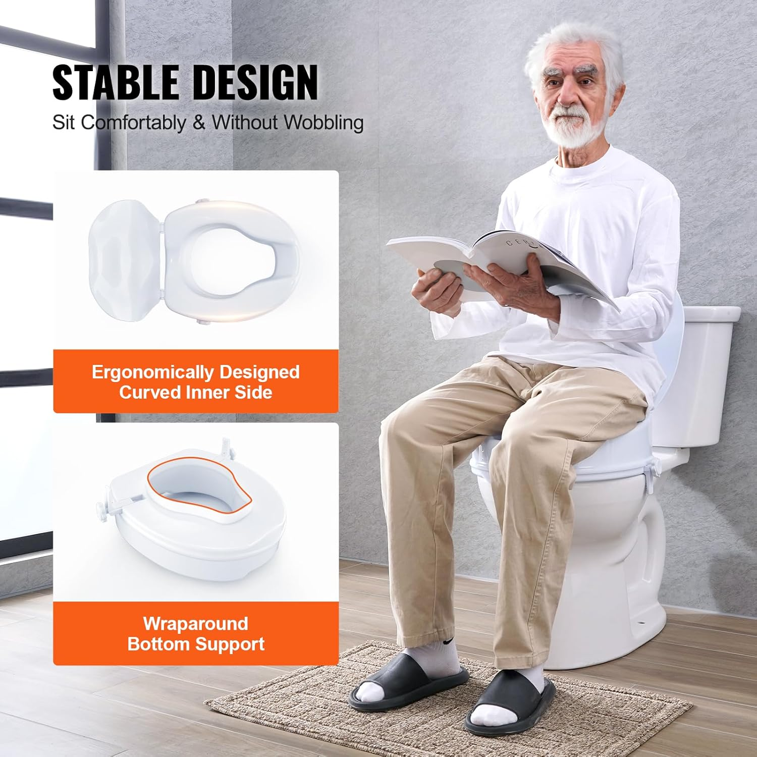 VEVOR Raised Toilet Seat, 10Cm Height Raised, 136 Kg Weight Capacity, Universal Toilet Seat Riser, Screw Rod Locking, with Toilet Seat, for Elderly, Handicap, Patient, Pregnant, Medical image number 3