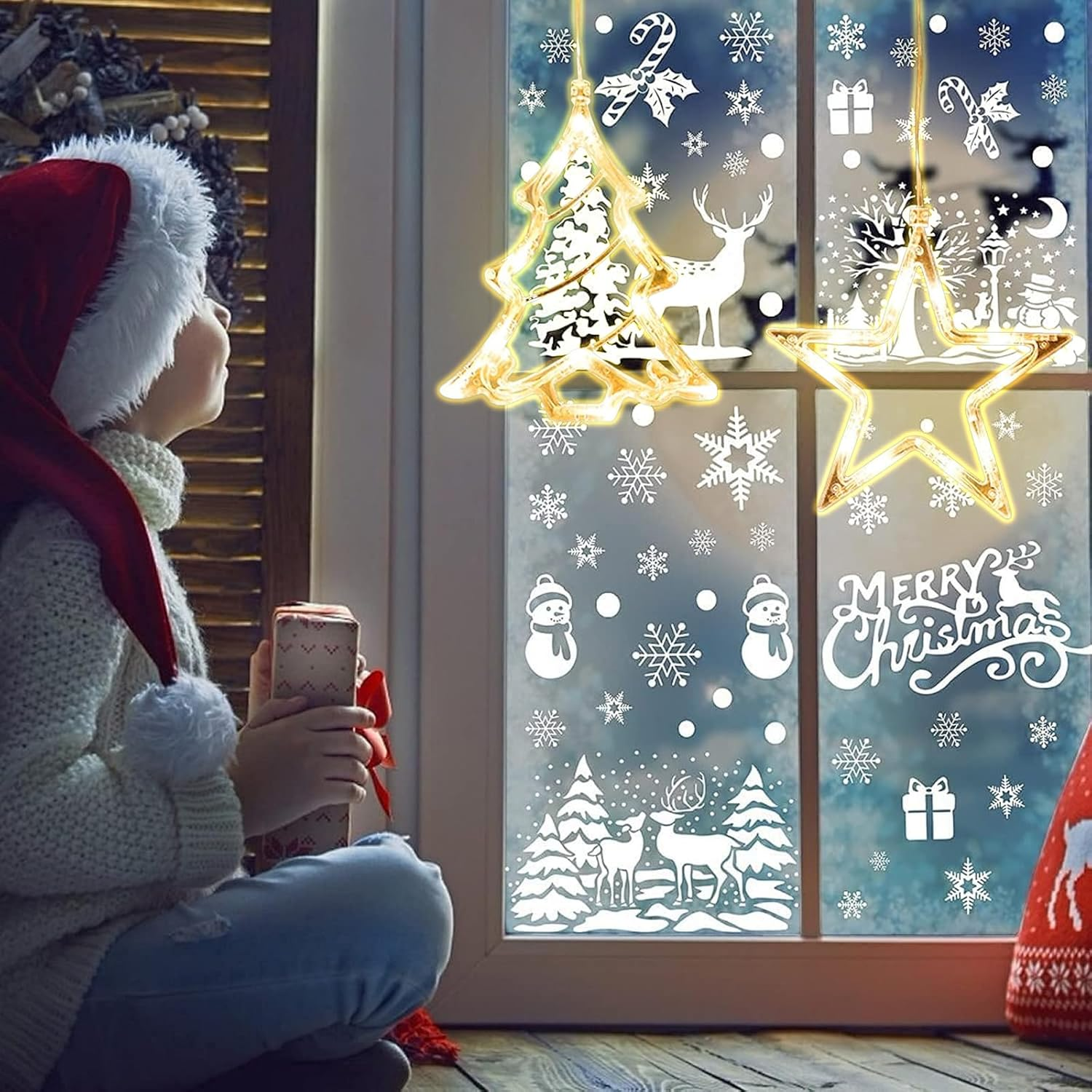 Nuluxi 2 X LED Stars Christmas Tree Christmas Lights, LED Christmas Decoration with Suction Cups, Warm White Christmas Star Indoor for Christmas Decoration, Doors, Shop Window, Party, Wedding, Balcony image number 3